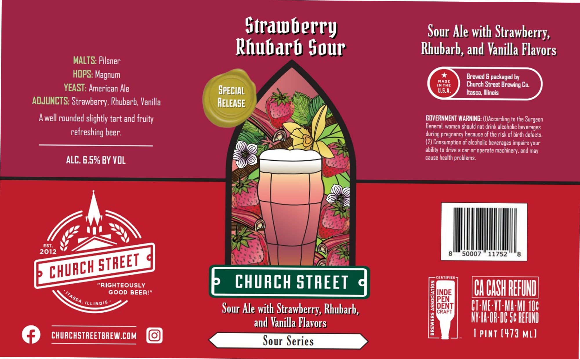 Sour Ale with Strawberry, Rhubarb, and Vanilla Flavors by Church Street Brewing - beer label