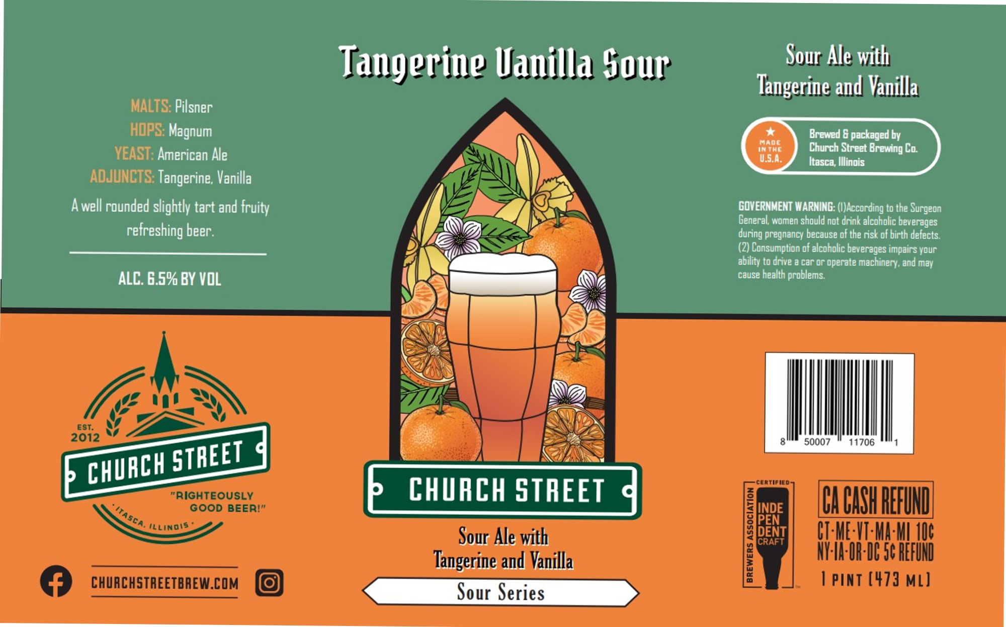 Sour Ale with Tangerine and Vanilla by Church Street Brewing Co. - beer label