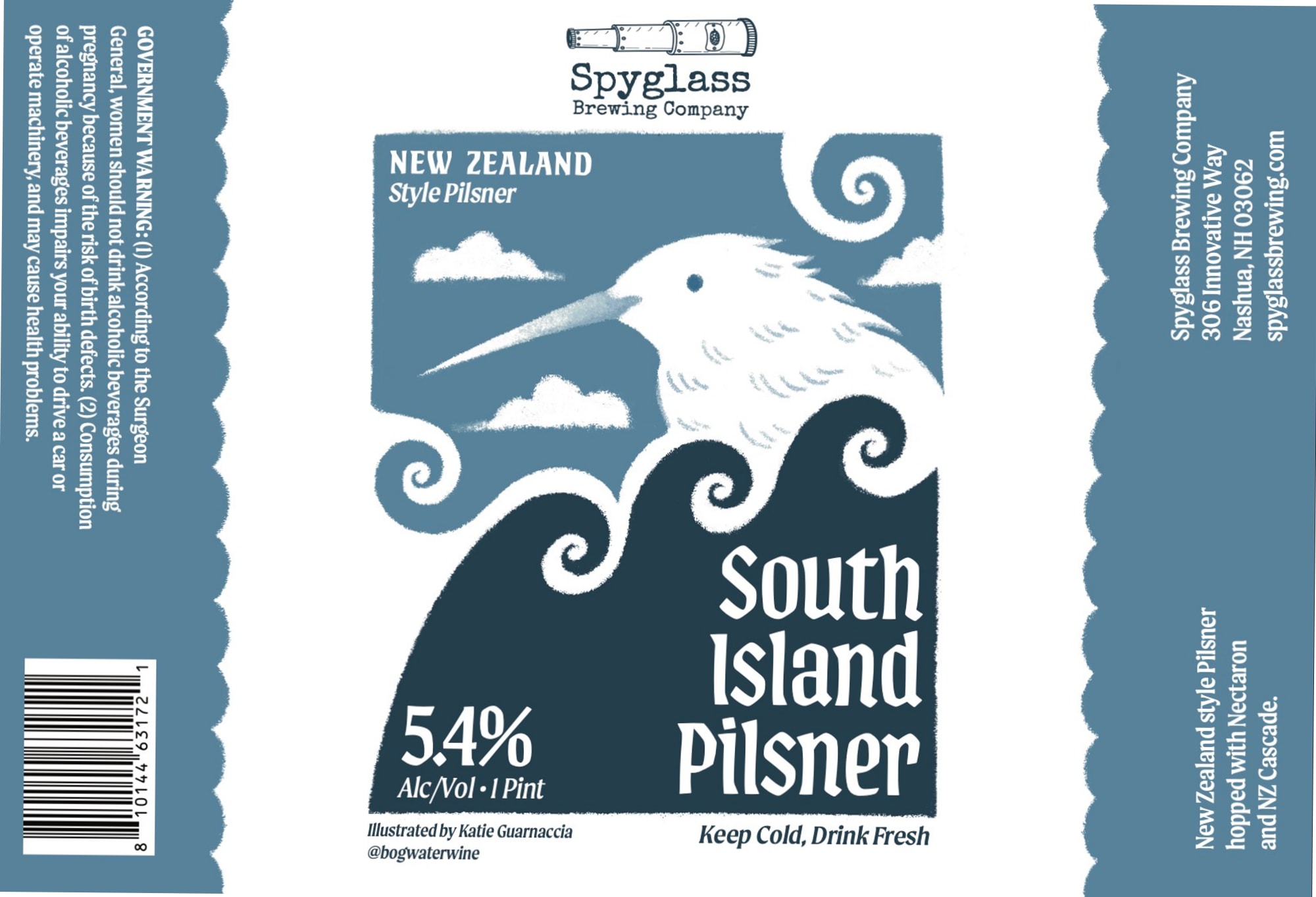 South Island Pilsner by Spyglass Brewing Company - beer label
