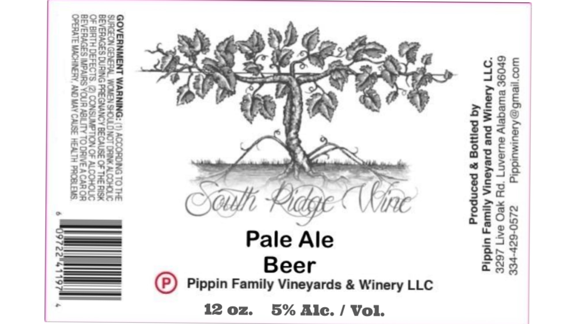 South Ridge Wine Pale Ale by Pippin Family Vineyards and Winery LLC - beer label