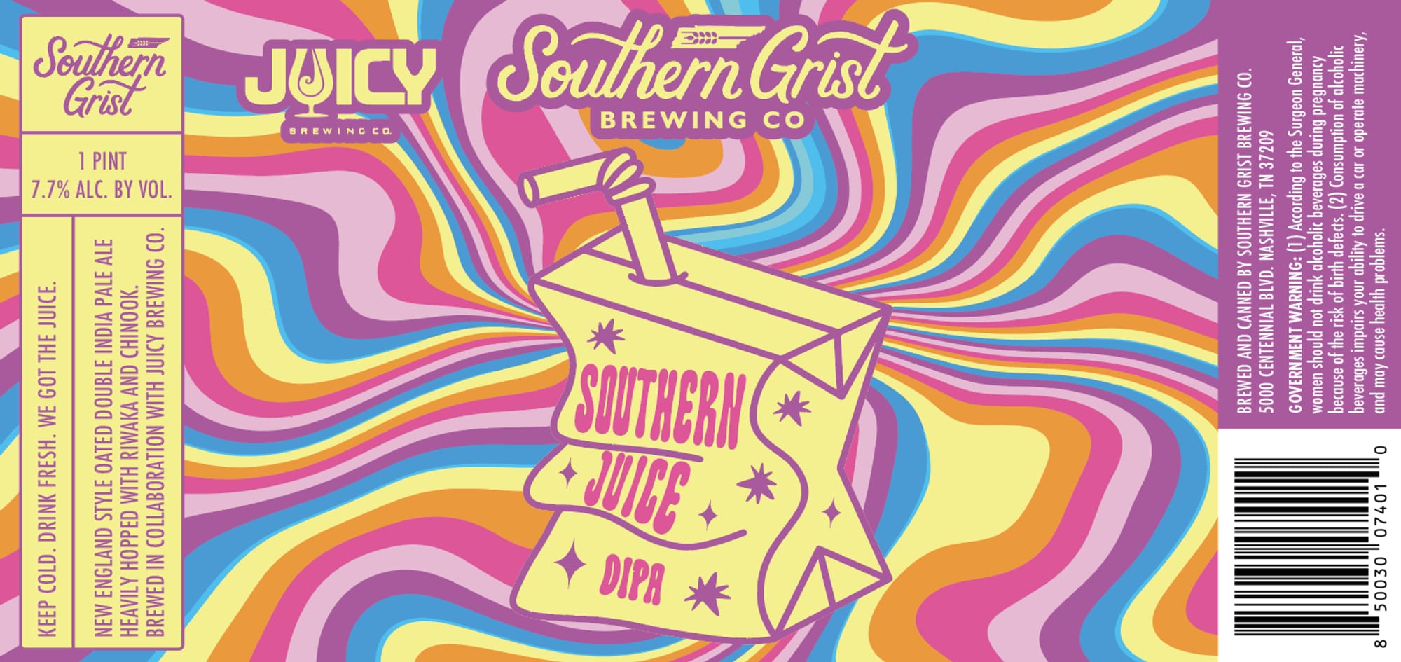 Juicy Juice DIPA by Southern Grist Brewing Co. - beer label