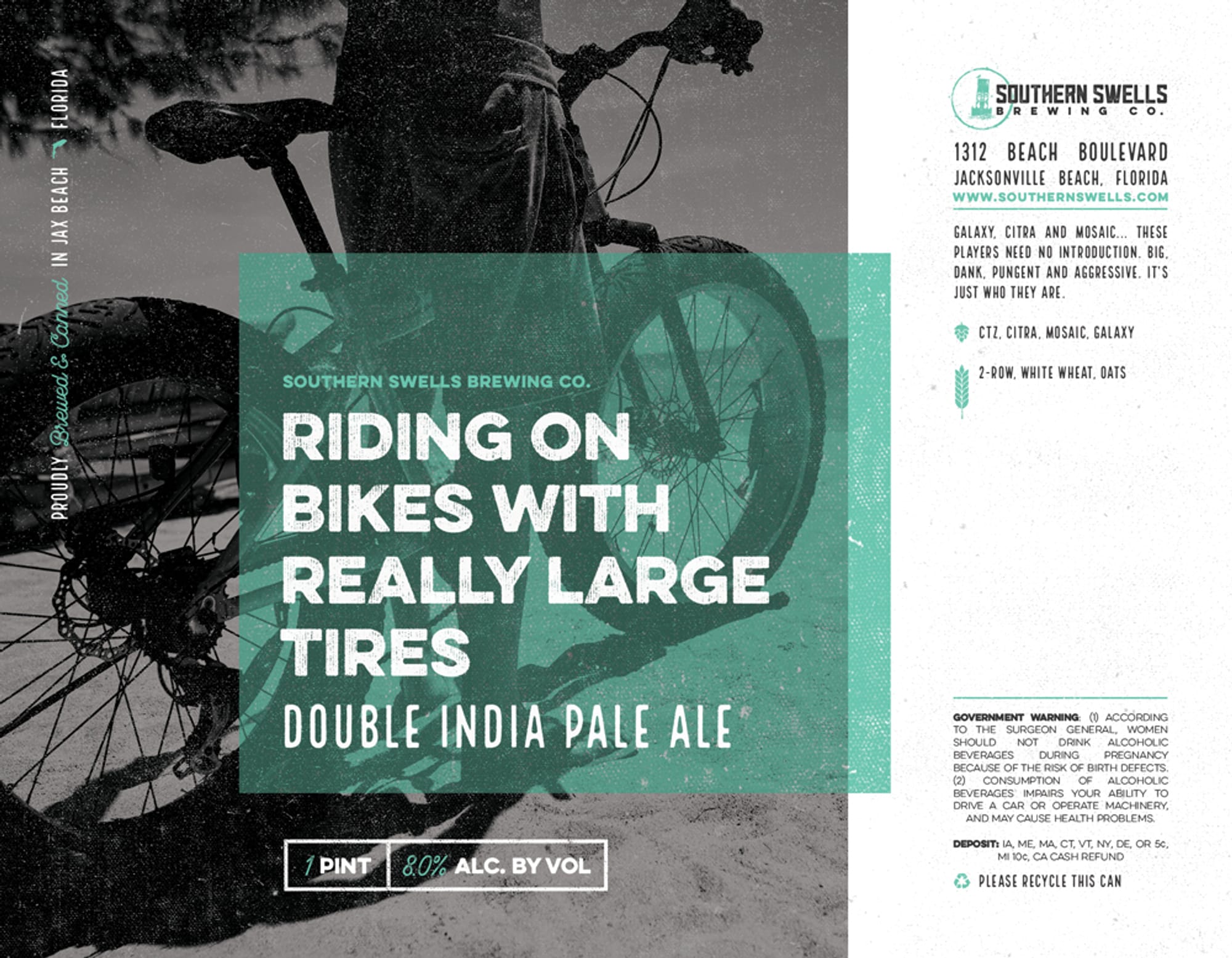 Riding On Bikes With Really Large Tires by Southern Swells Brewing Co. - beer label