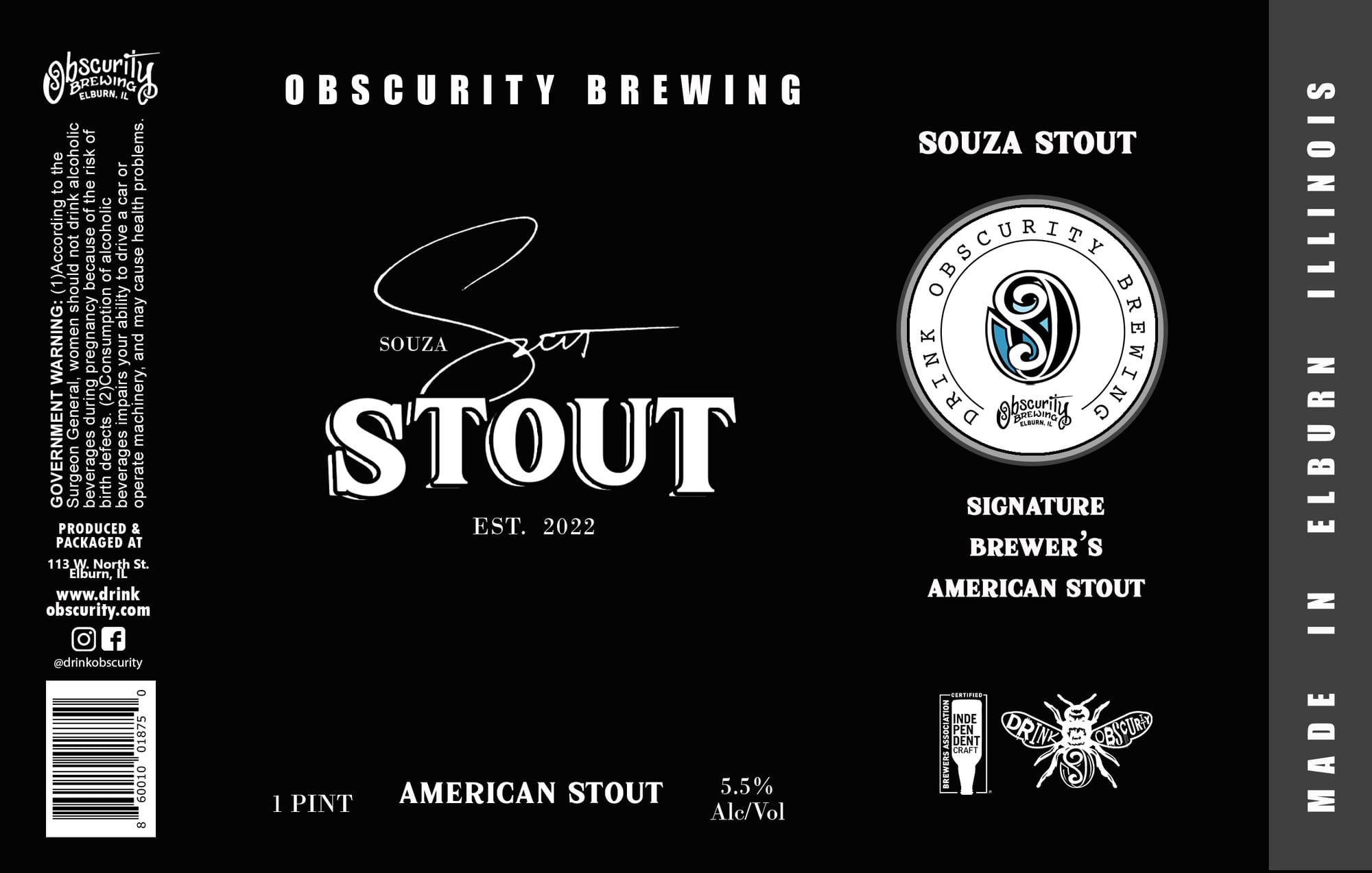 Souza Stout by Obscurity Brewing - beer label