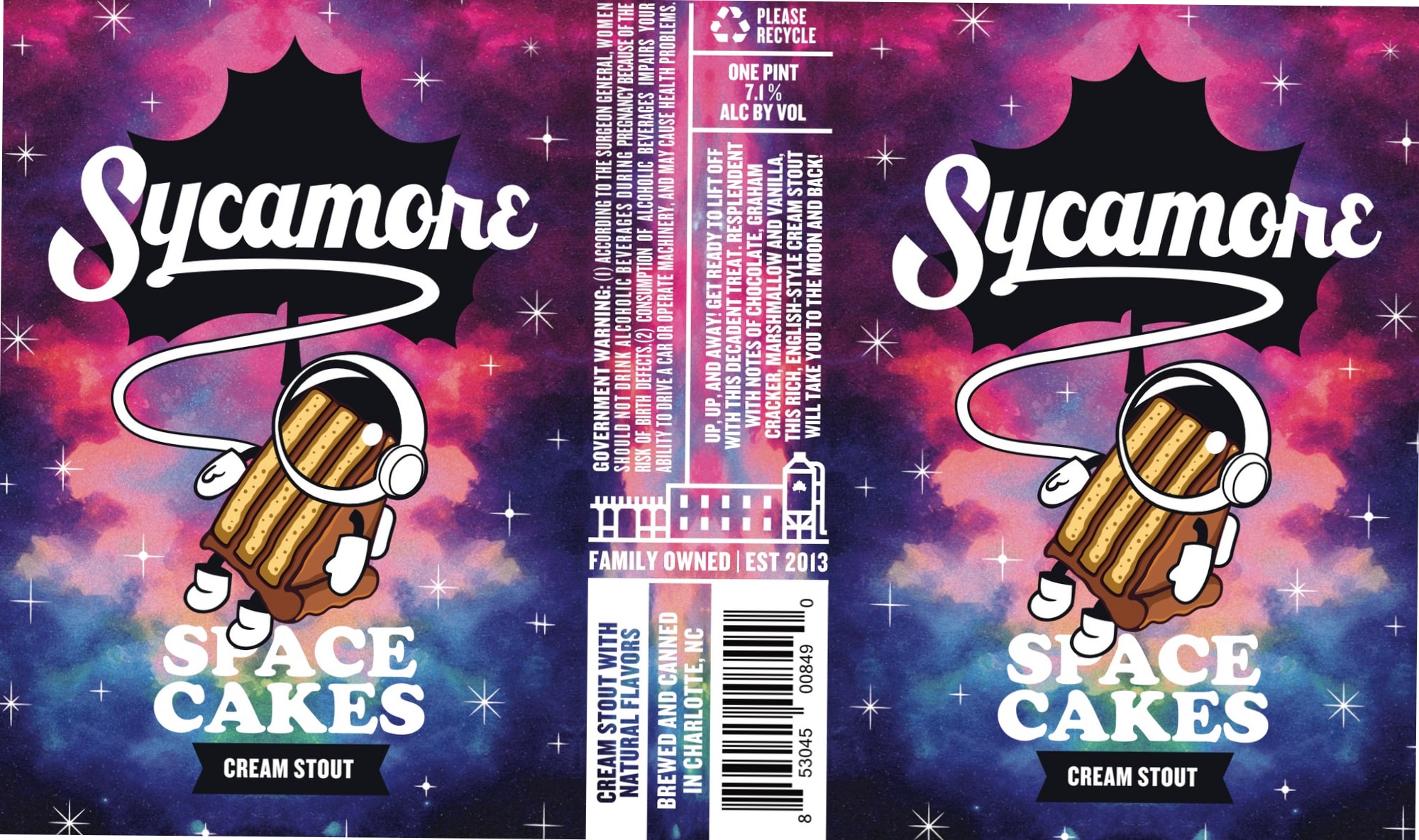Space Cakes Cream Stout by Sycamore Brewing - beer label