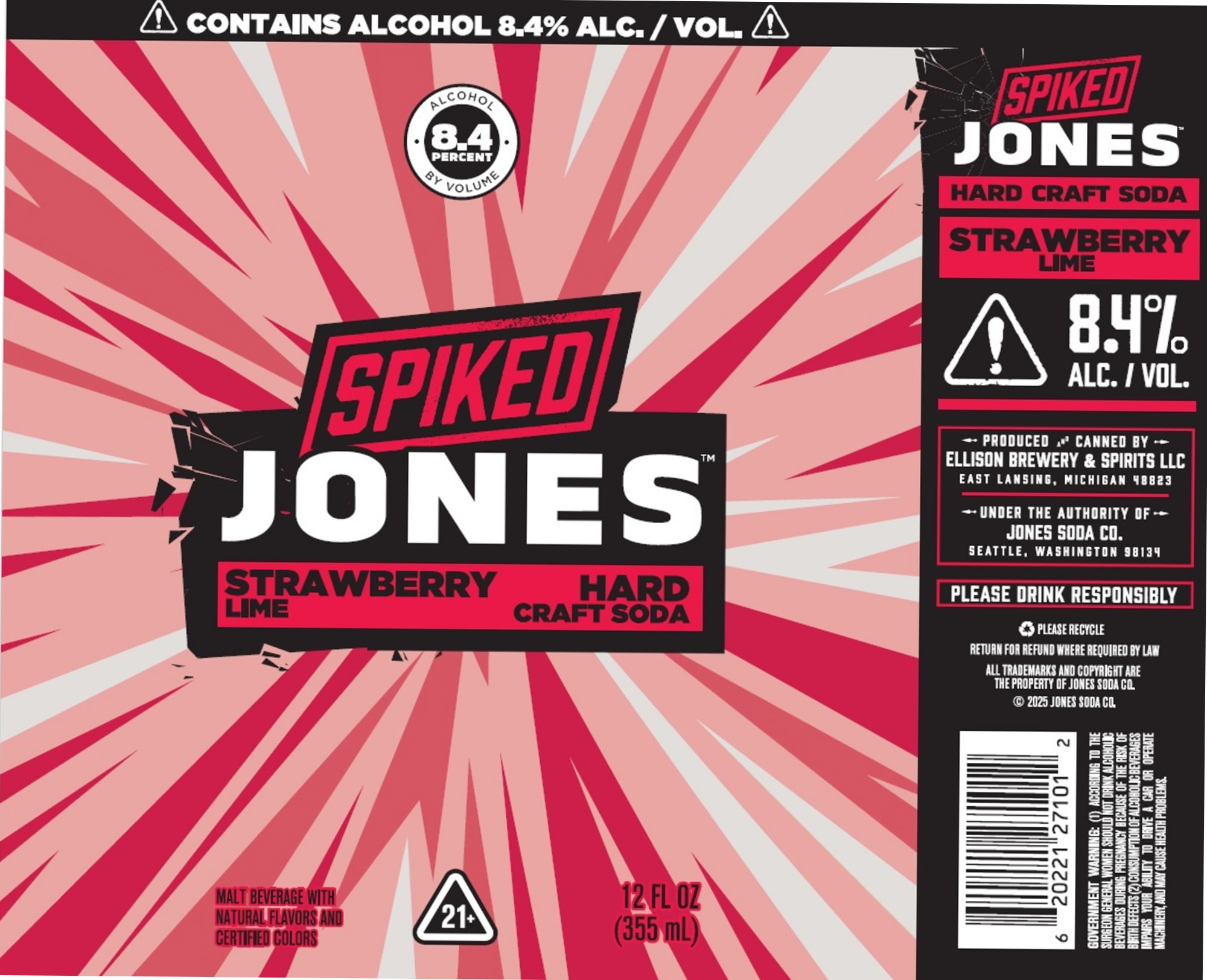 Spiked Jones Strawberry Lime by Jones Soda Co. - beer label