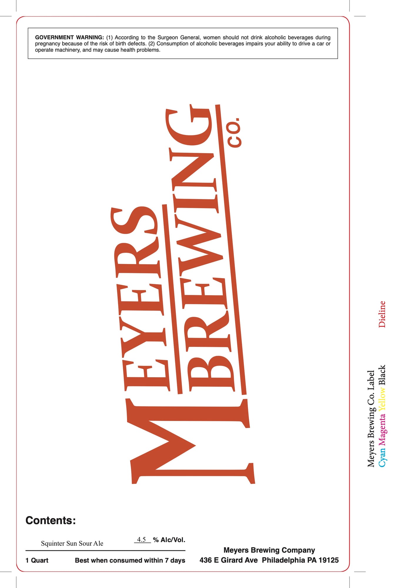 Squinter Sun Sour Ale by Meyers Brewing Company - beer label