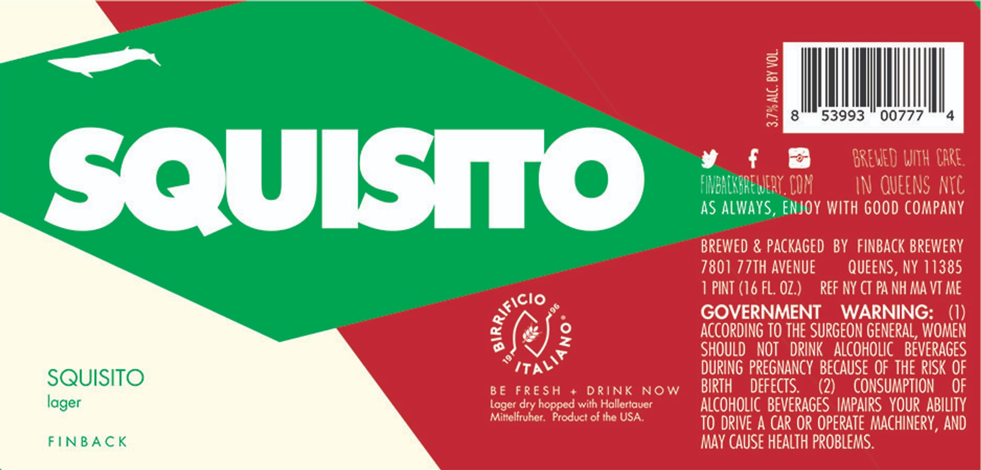 Squisto by Finback Brewery - beer label