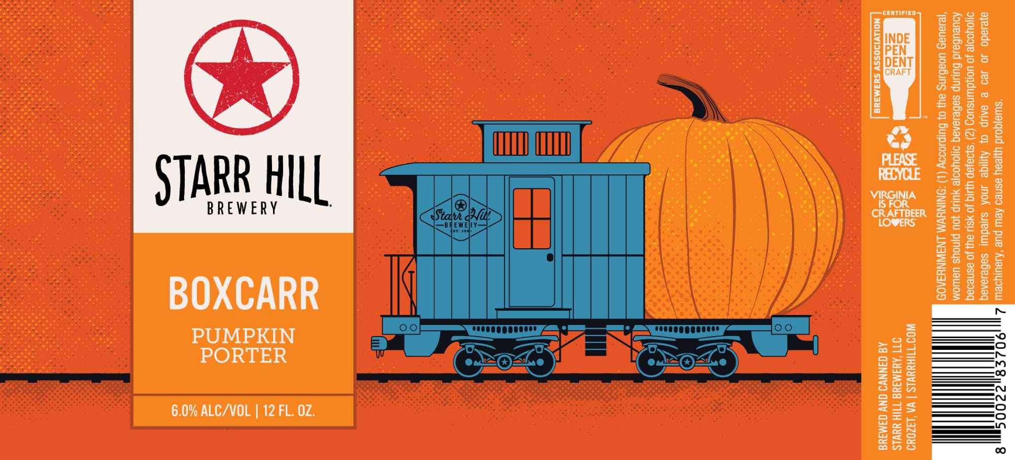 Boxcar Pumpkin Porter by Starr Hill Brewery - beer label