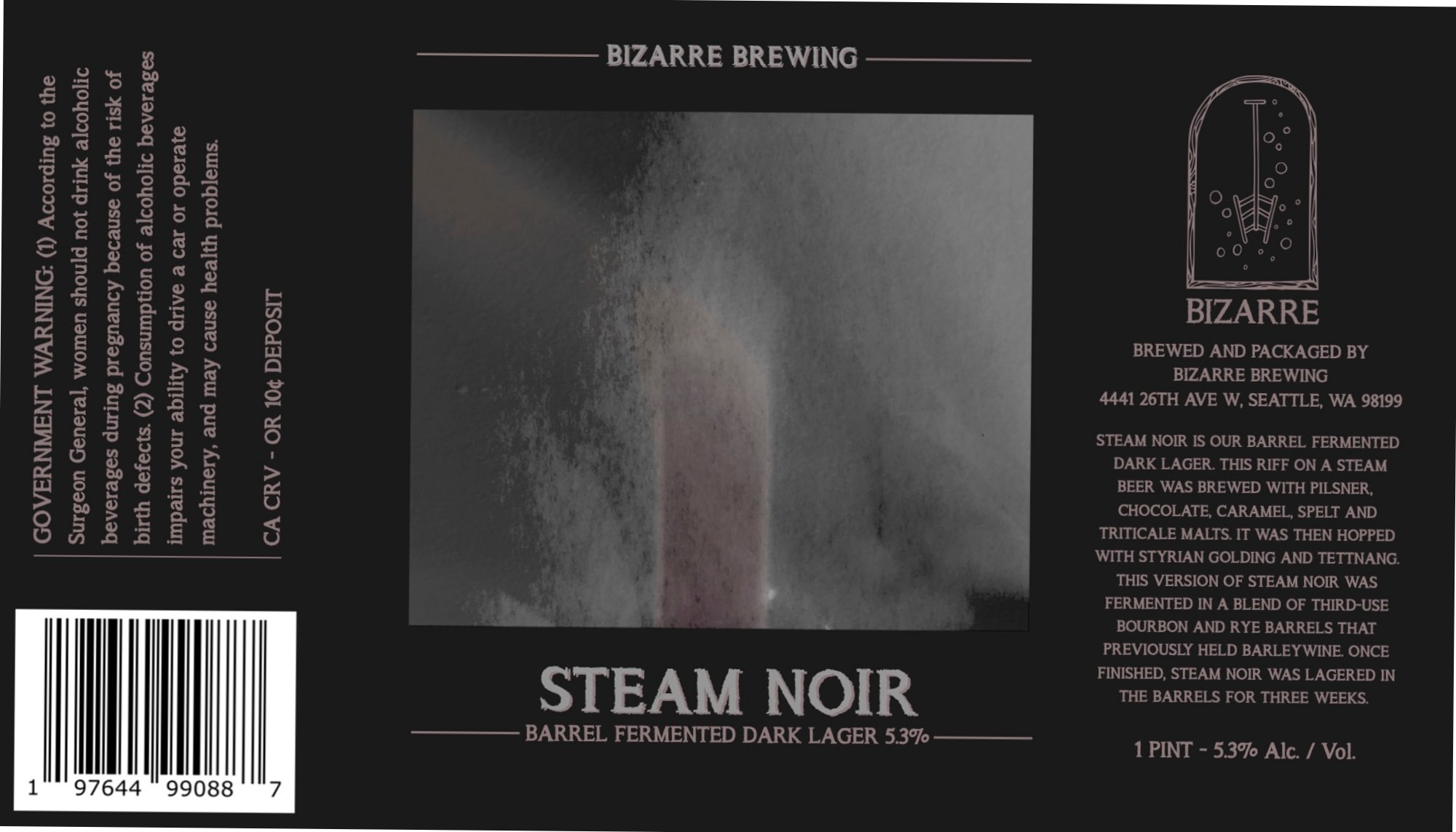 Steam Noir by Bizarre Brewing - beer label