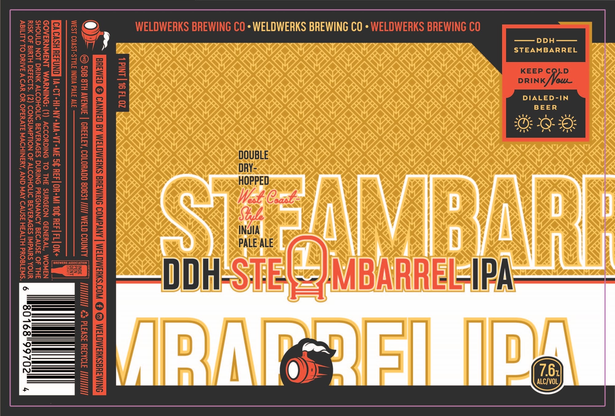 SteambarreIPA by WeldWerks Brewing Co. - beer label