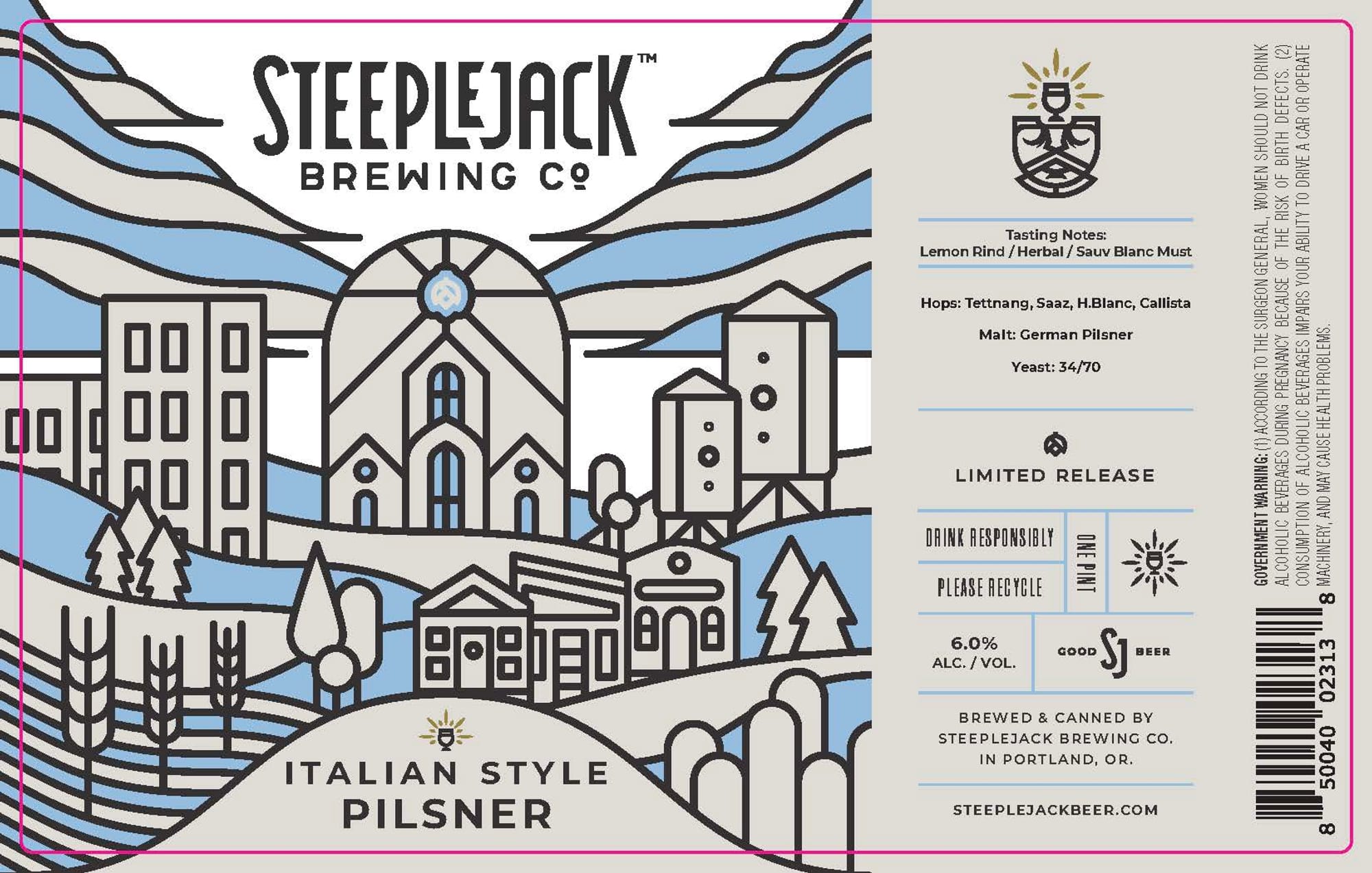 Italian Style Pilsner by Steeplejack Brewing Co. - beer label