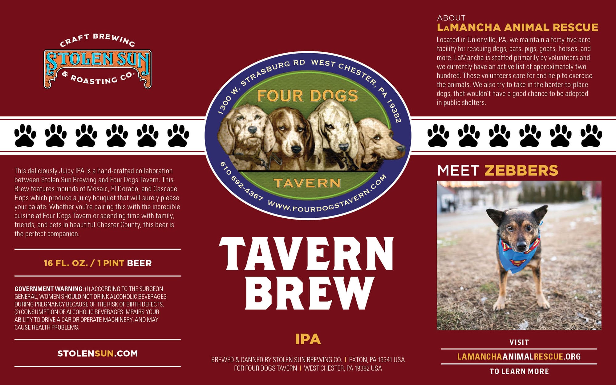 Four Dogs Tavern IPA by Stolen Sun Brewing Co. - beer label