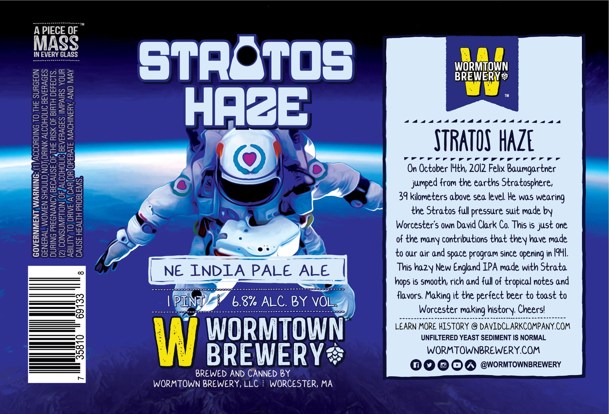 Stratos Haze by Wormtown Brewery - beer label