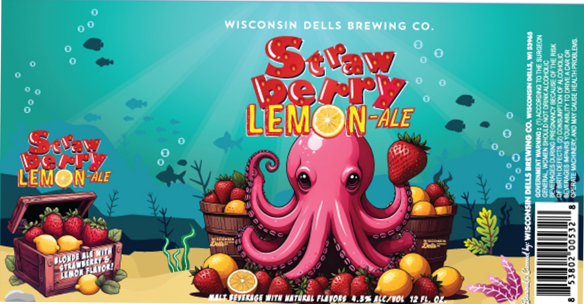 Strawberry Lemon-Ale by Wisconsin Dells Brewing Co. - beer label