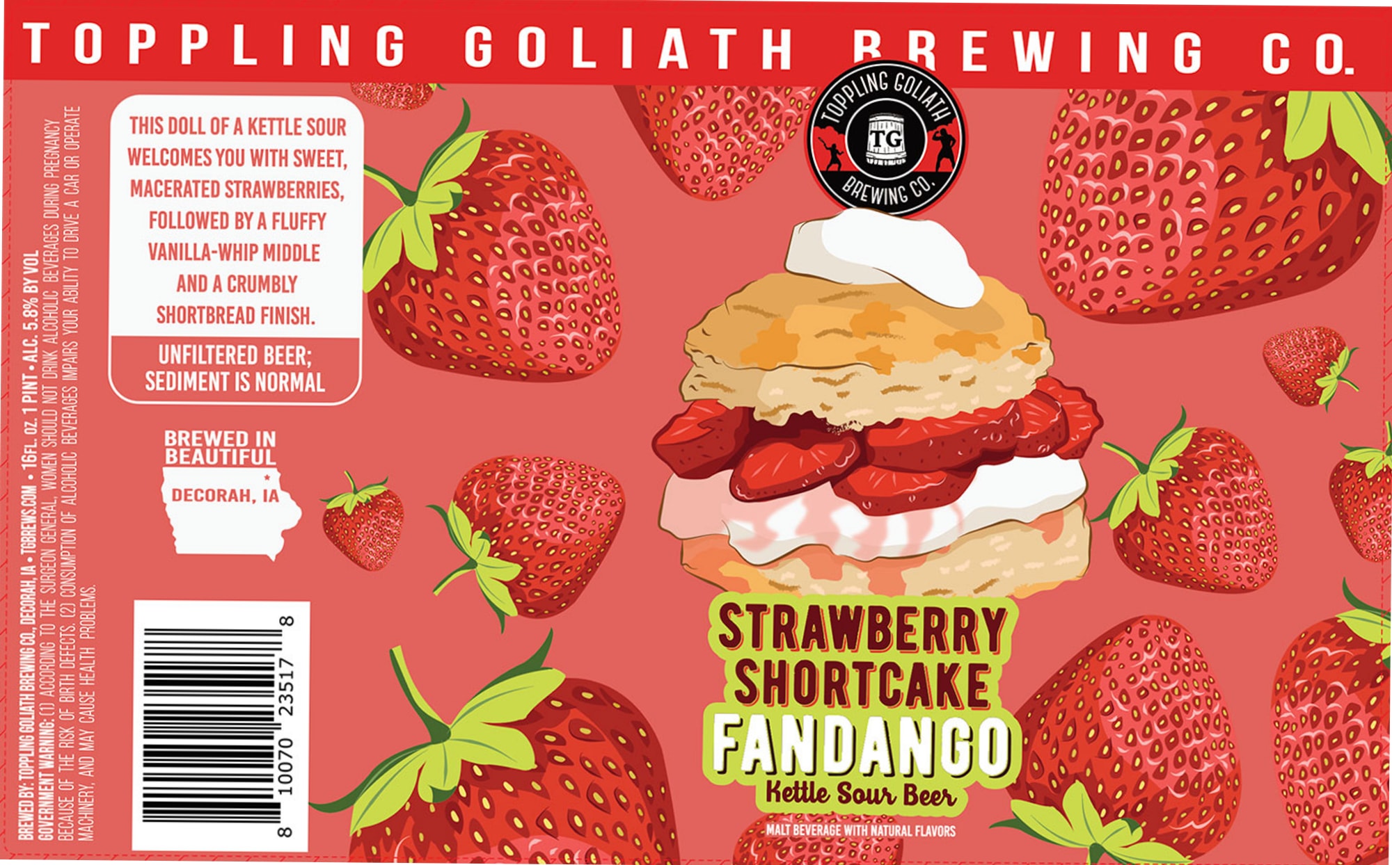 Strawberry Shortcake Fandango by Toppling Goliath Brewing Co. - beer label