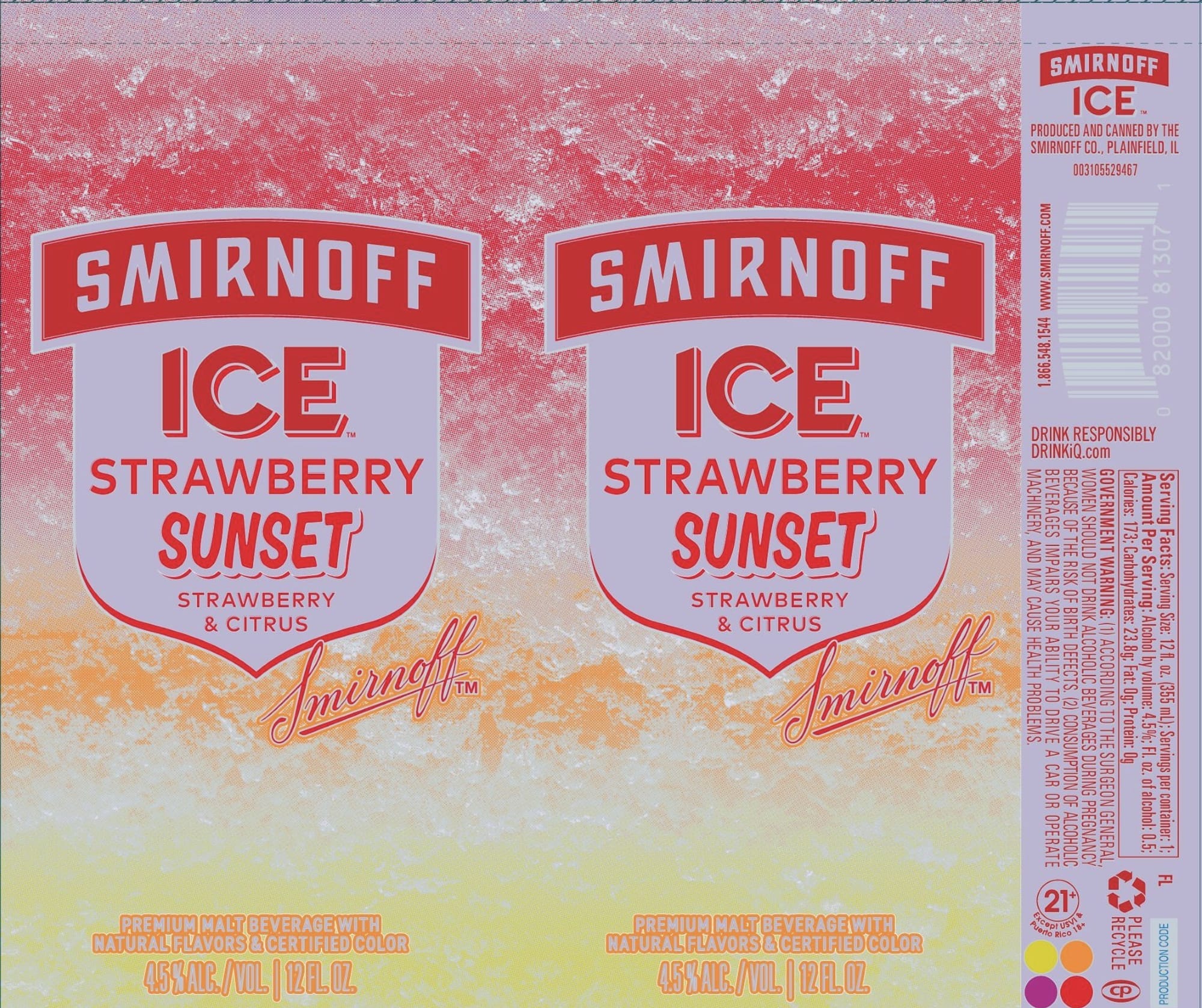 STRAWBERRY SUNSET by SMIRNOFF ICE - beer label