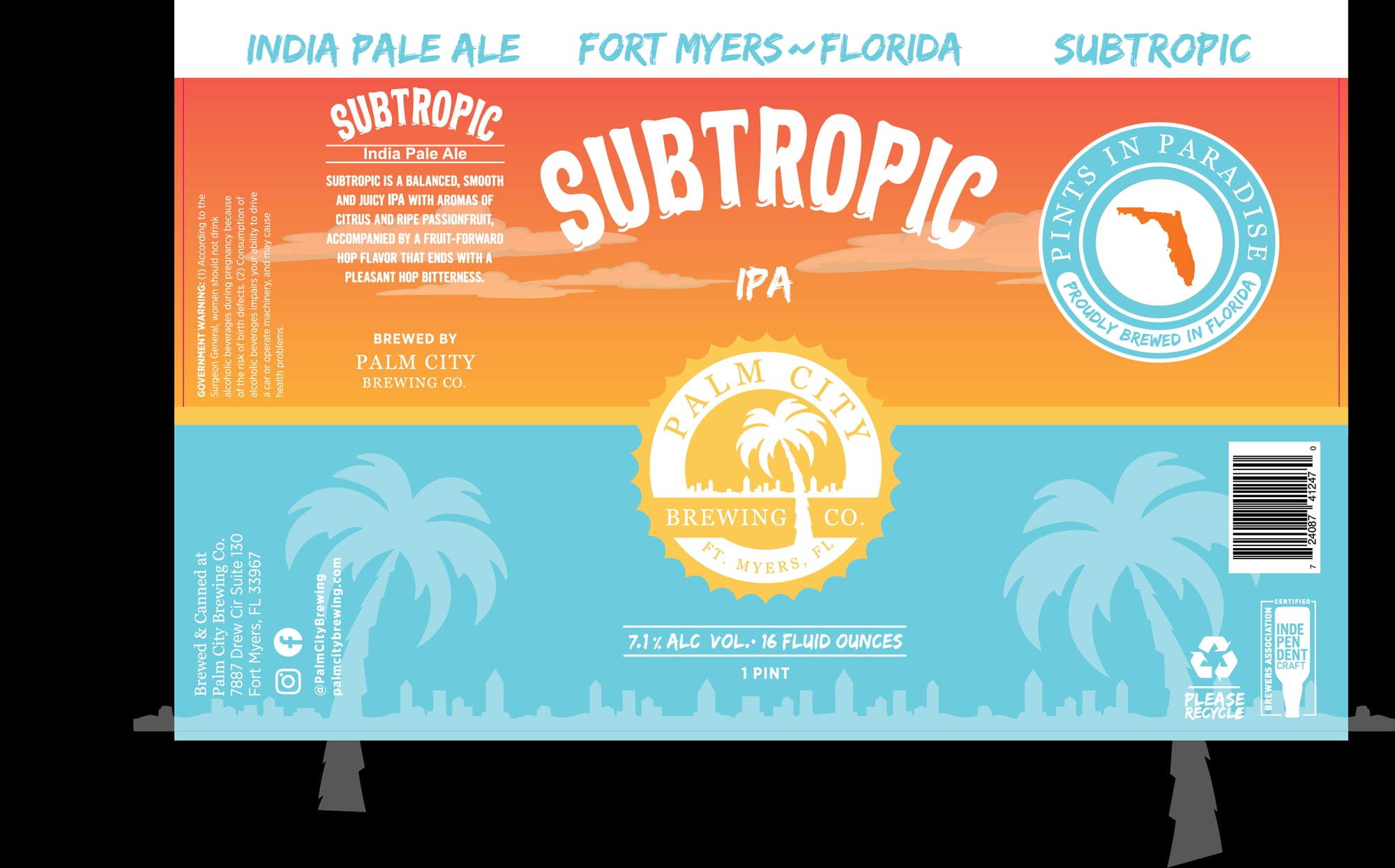 Subtropic India Pale Ale by Palm City Brewing Co. - beer label