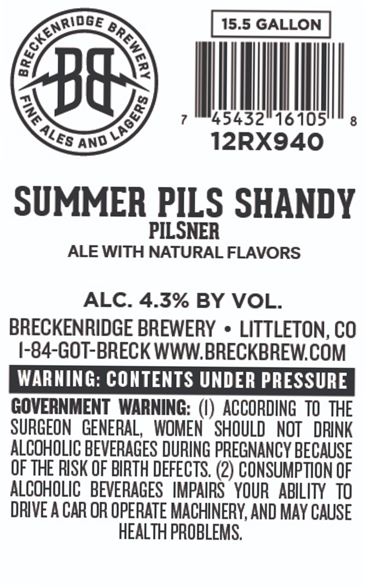 Summer Pils Shandy by Breckenridge Brewery - beer label