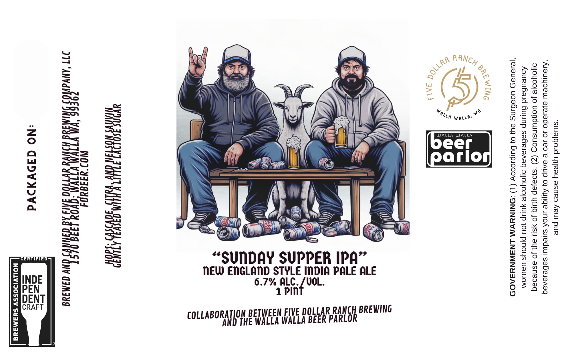 Sunday Supper IPA by Five Dollar Ranch Brewing - beer label