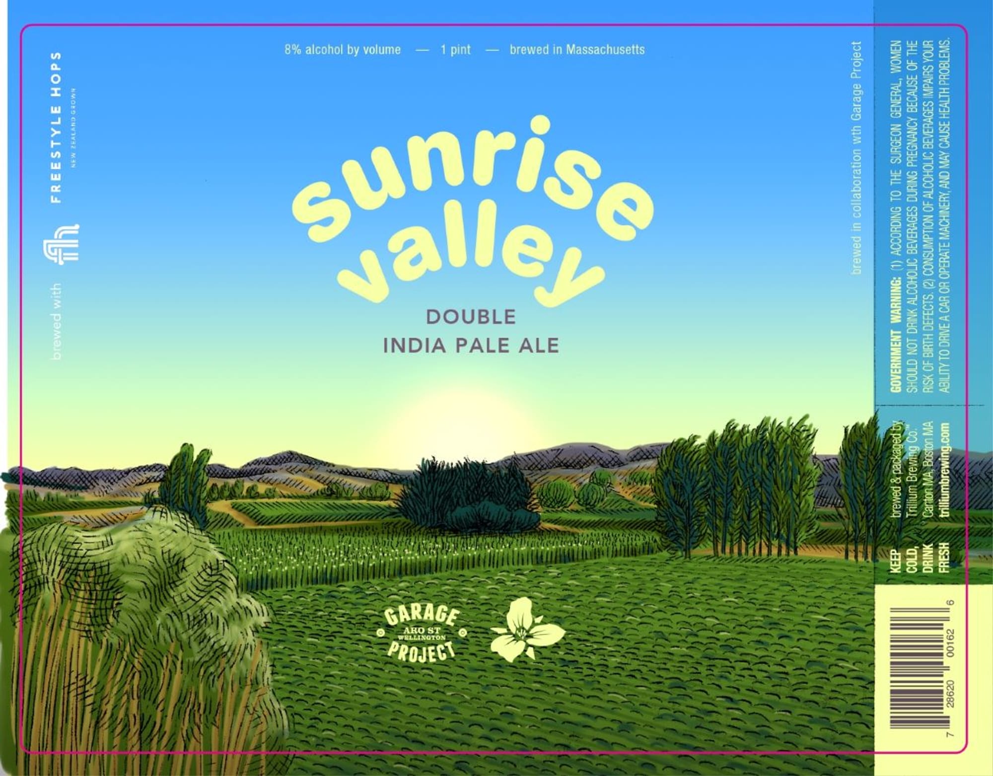 Sunrise Valley Double India Pale Ale by Garage Project & Trillium Brewing - beer label