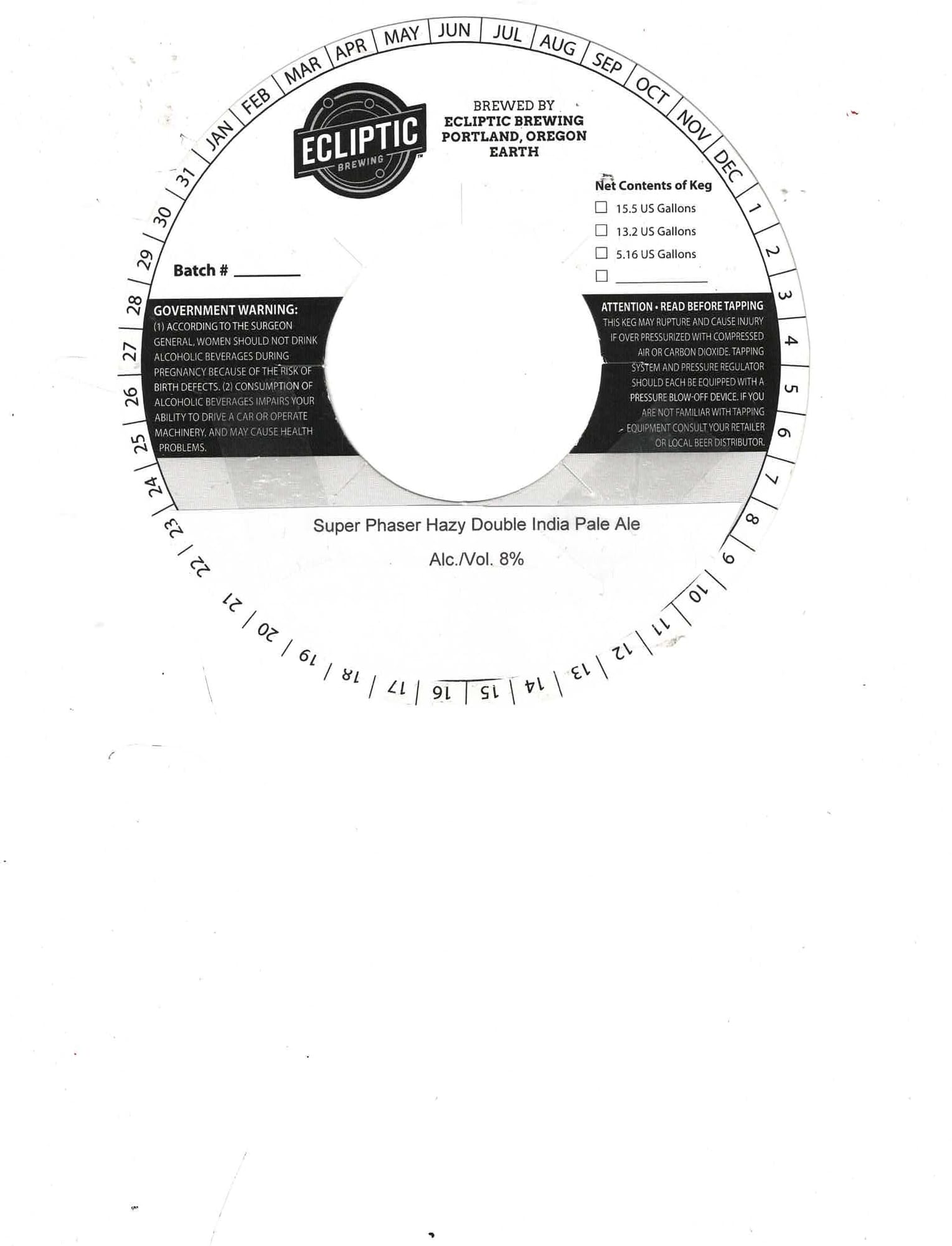 Super Phaser Hazy Double India Pale Ale by Ecliptic Brewing - beer label
