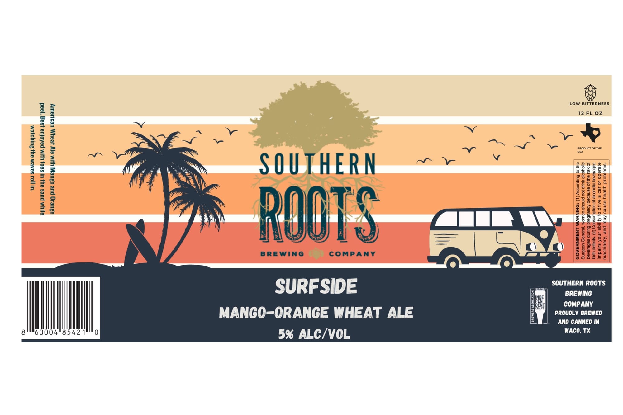 Surfside Mango-Orange Wheat Ale by Southern Roots Brewing Company - beer label