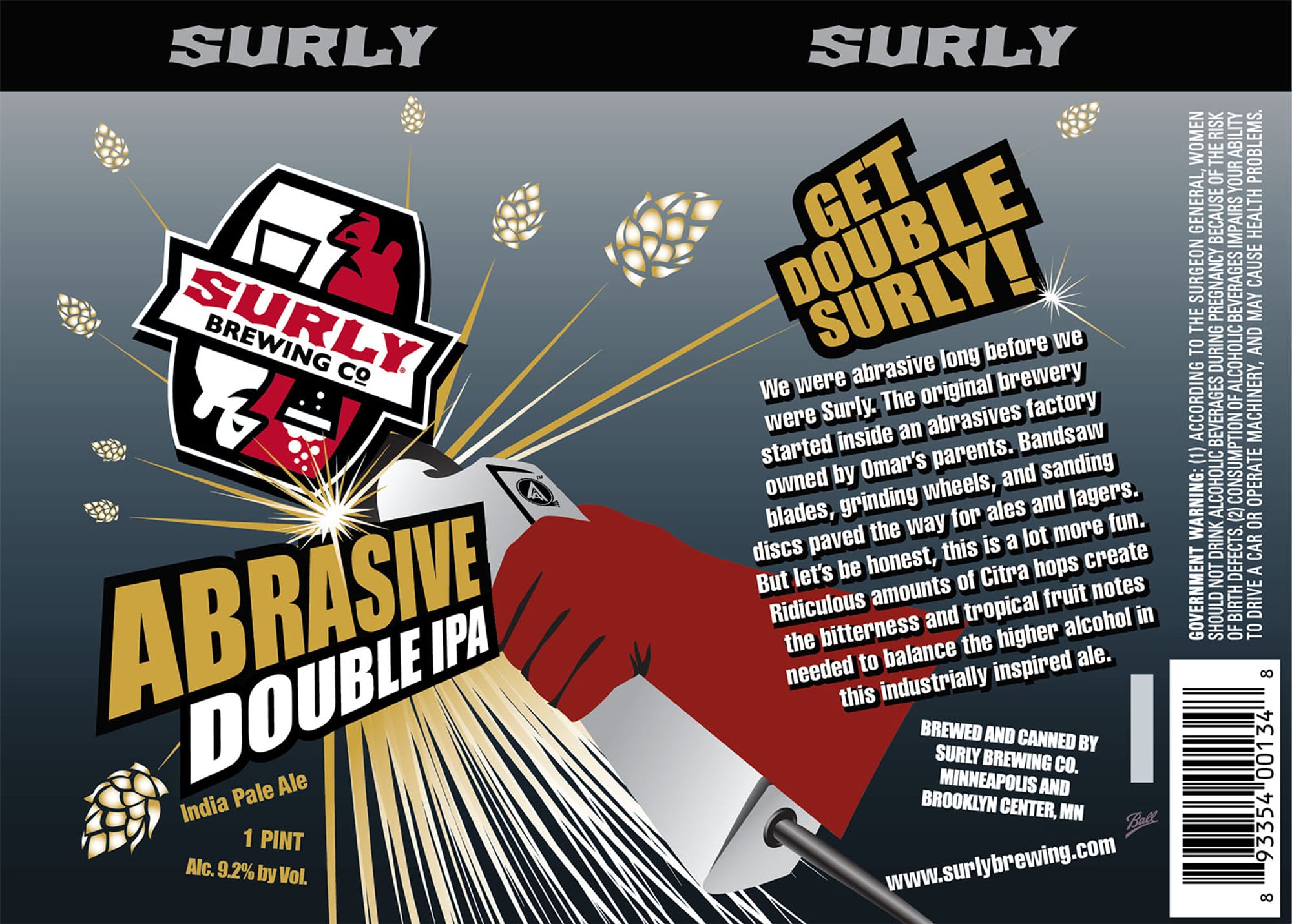 Abrasive Double IPA by Surly Brewing Co. - beer label