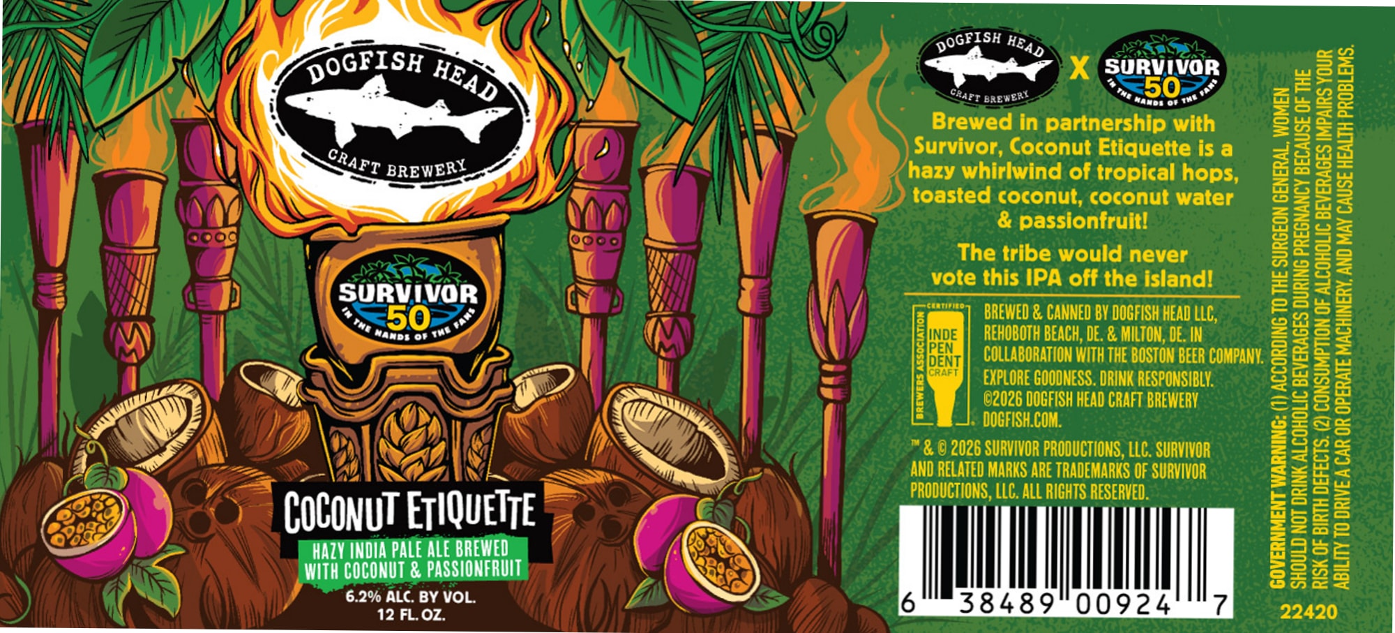Survivor Coconut Etiquette by Dogfish Head - beer label