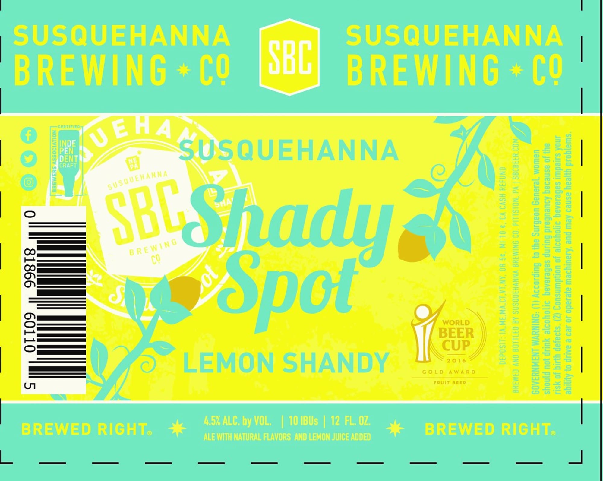 Shady Spot by Susquehanna Brewing Company - beer label