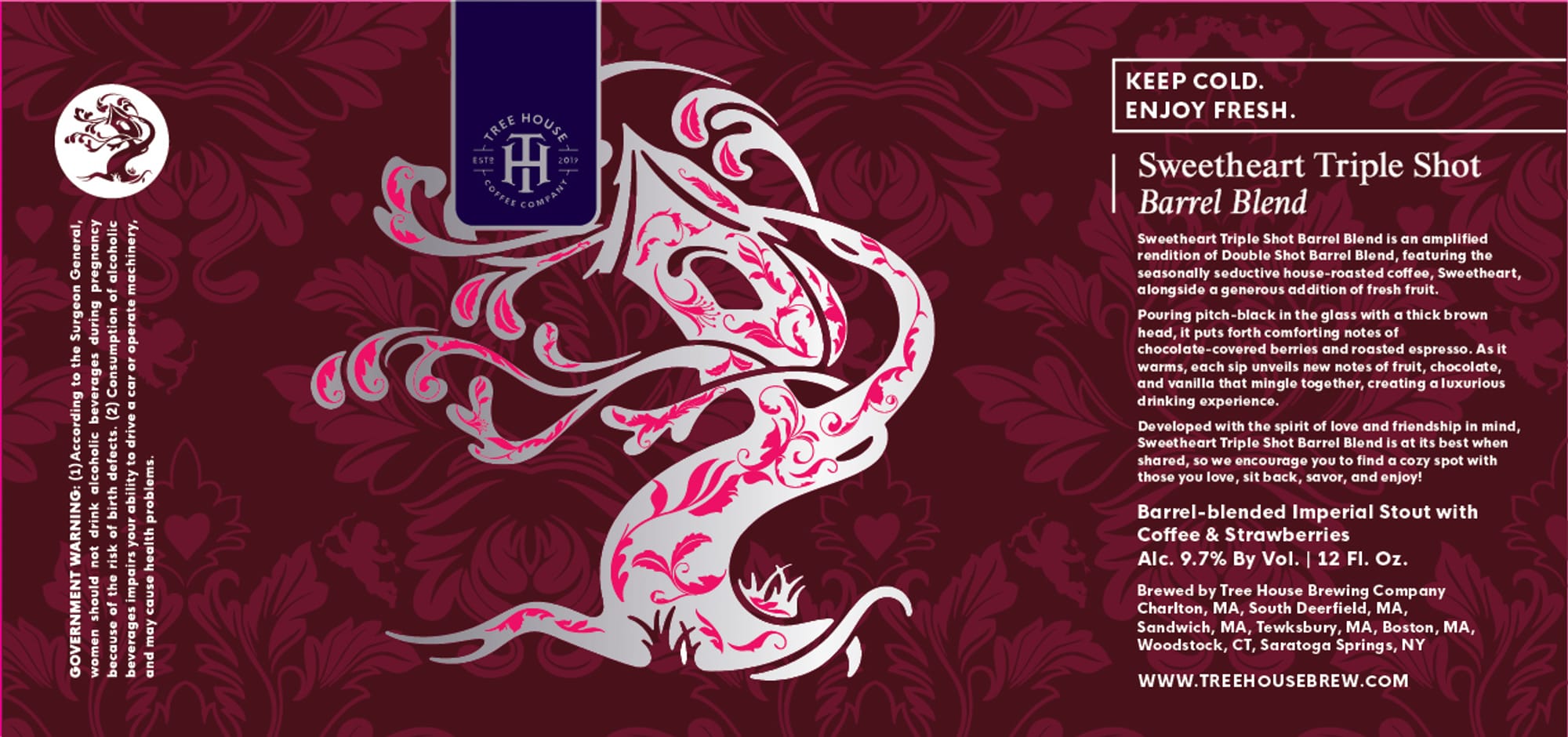 Sweetheart Triple Shot Barrel Blend by Tree House Brewing Company - beer label