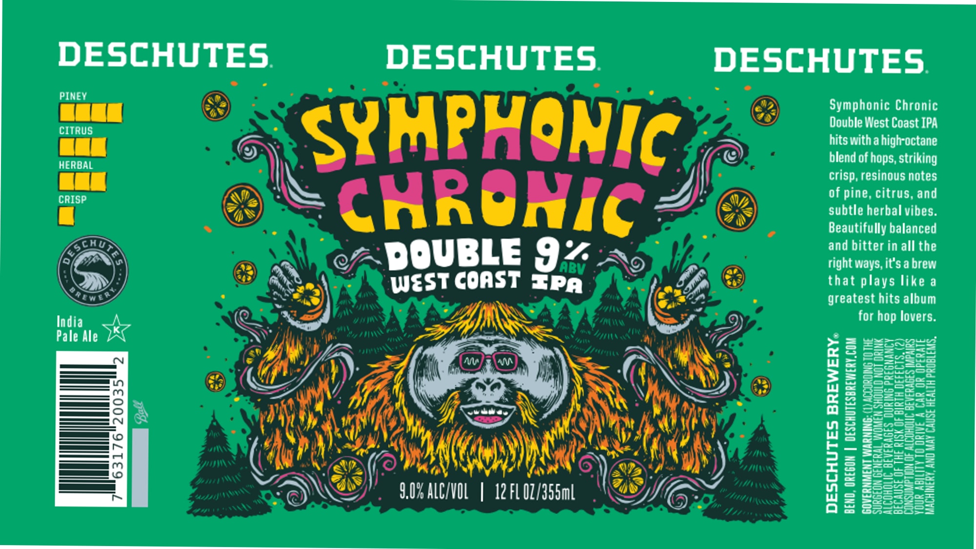 Symphonic Chronic Double West IPA by Deschutes Brewery - beer label