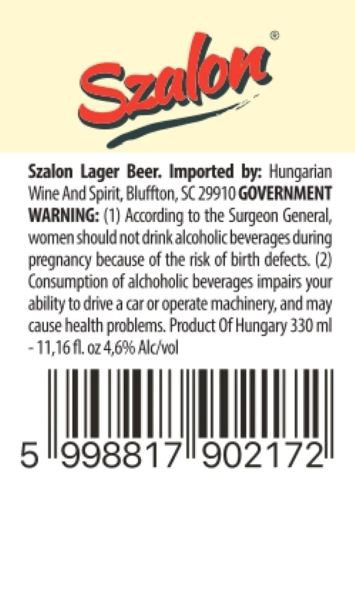 Szalon Lager by Hungarian Wine And Spirit - beer label