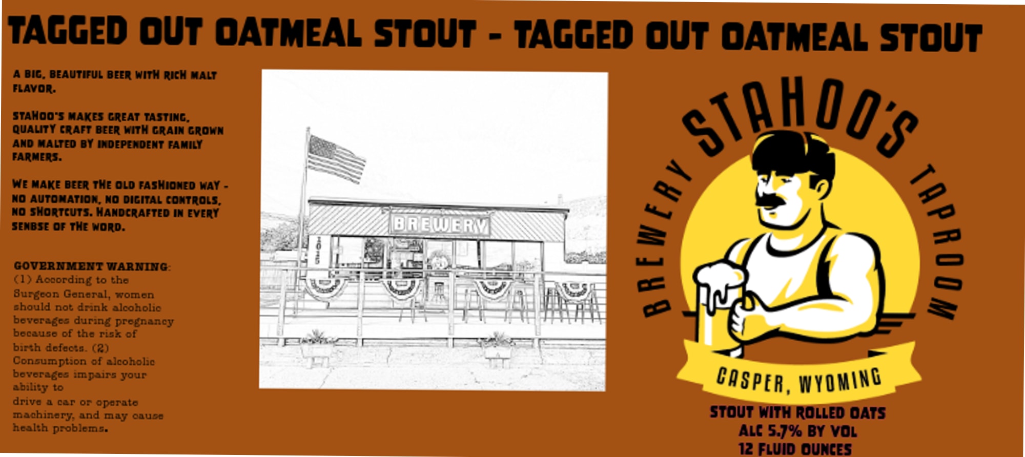 Tagged Out Oatmeal Stout by Stahood’s Taproom - beer label