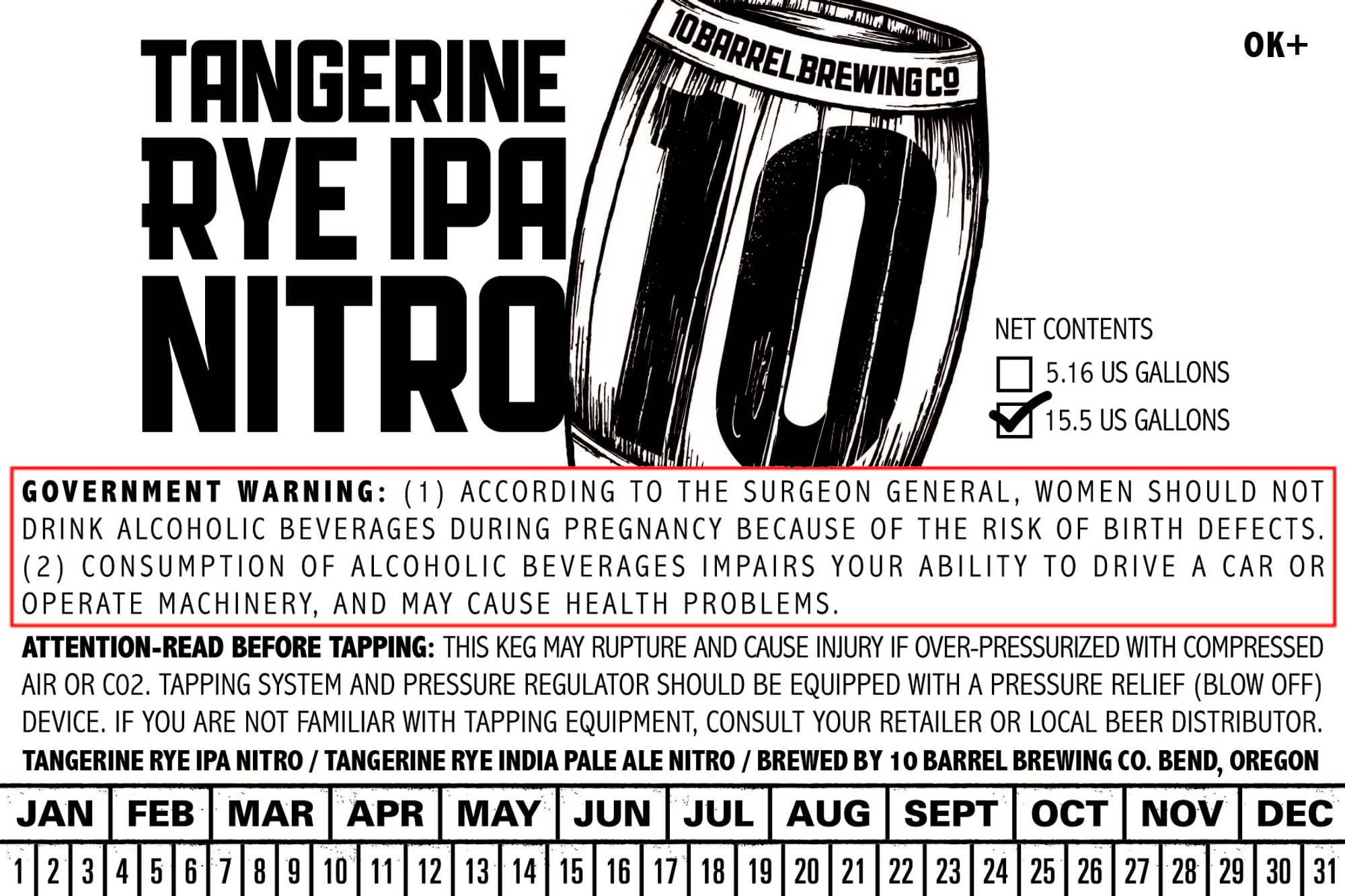 Tangerine Rye IPA Nitro by 10 Barrel Brewing Co. - beer label