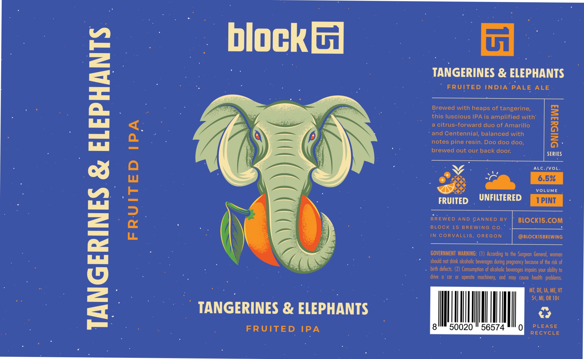 Tangerines & Elephants by Block 15 Brewing Co. - beer label