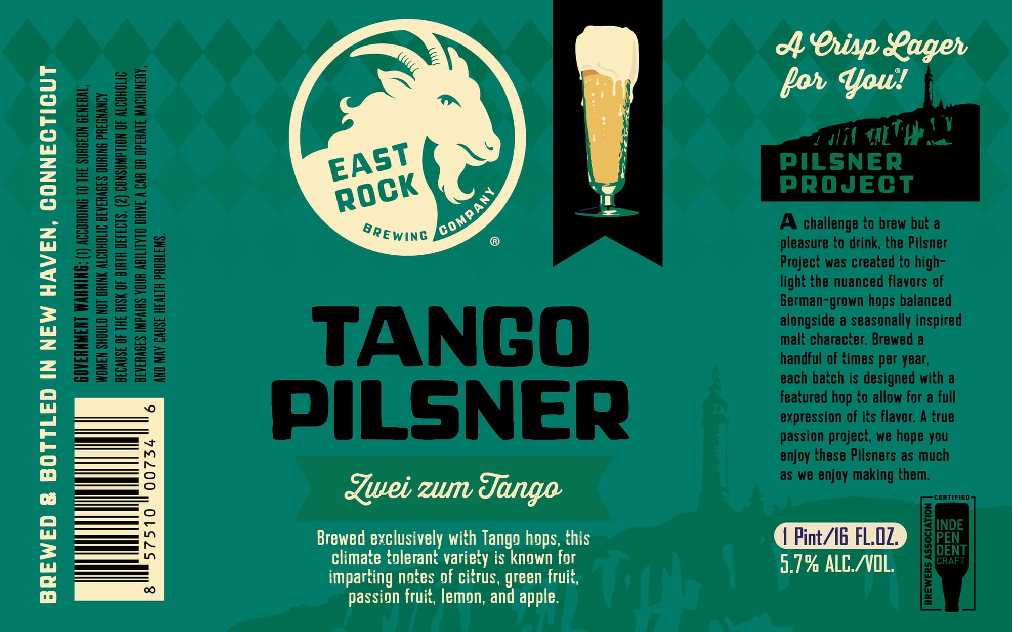 TANGO PILSNER by EAST ROCK BREWING COMPANY - beer label
