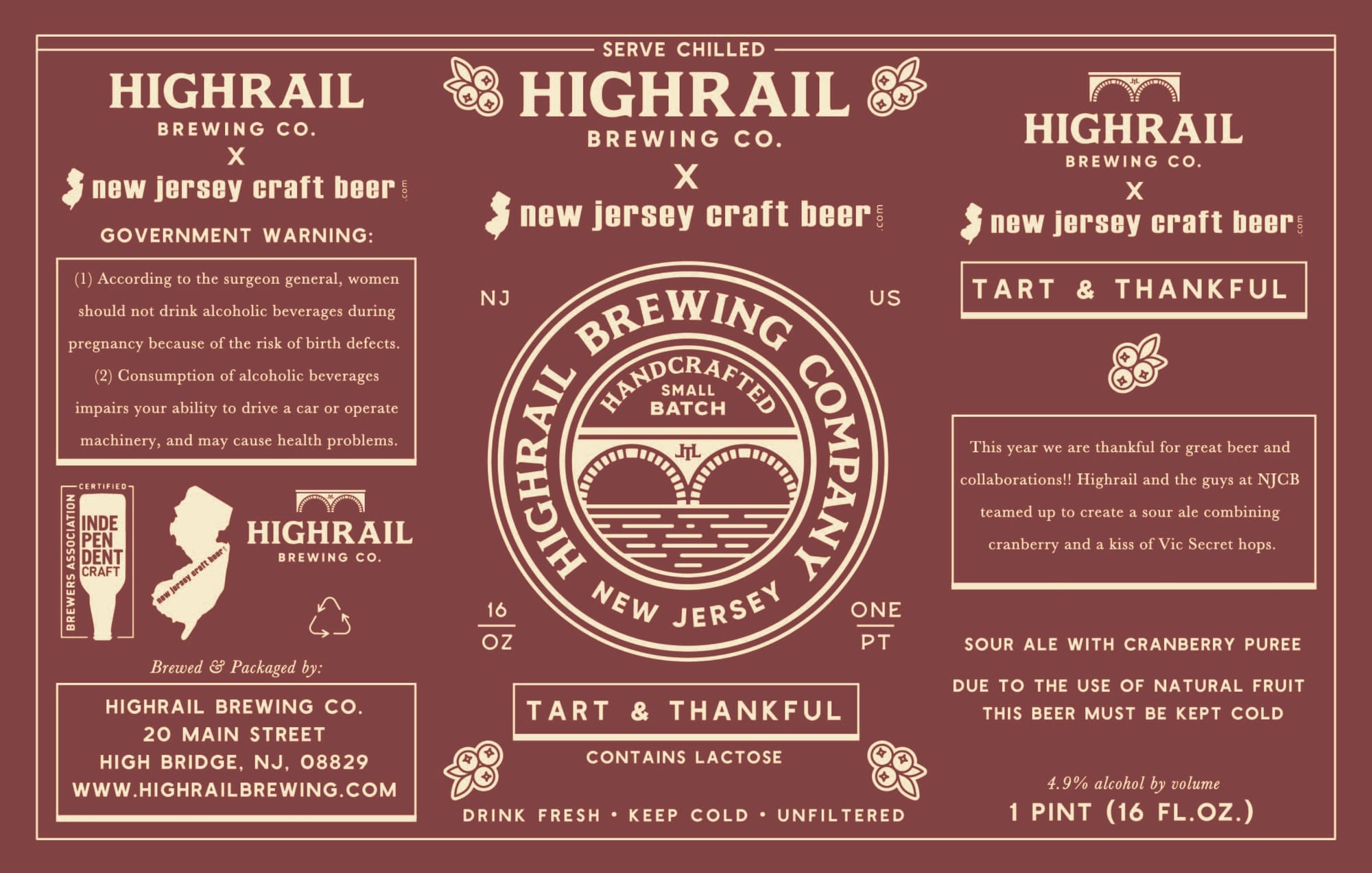 Tart & Thankful by HighRail Brewing Co. - beer label