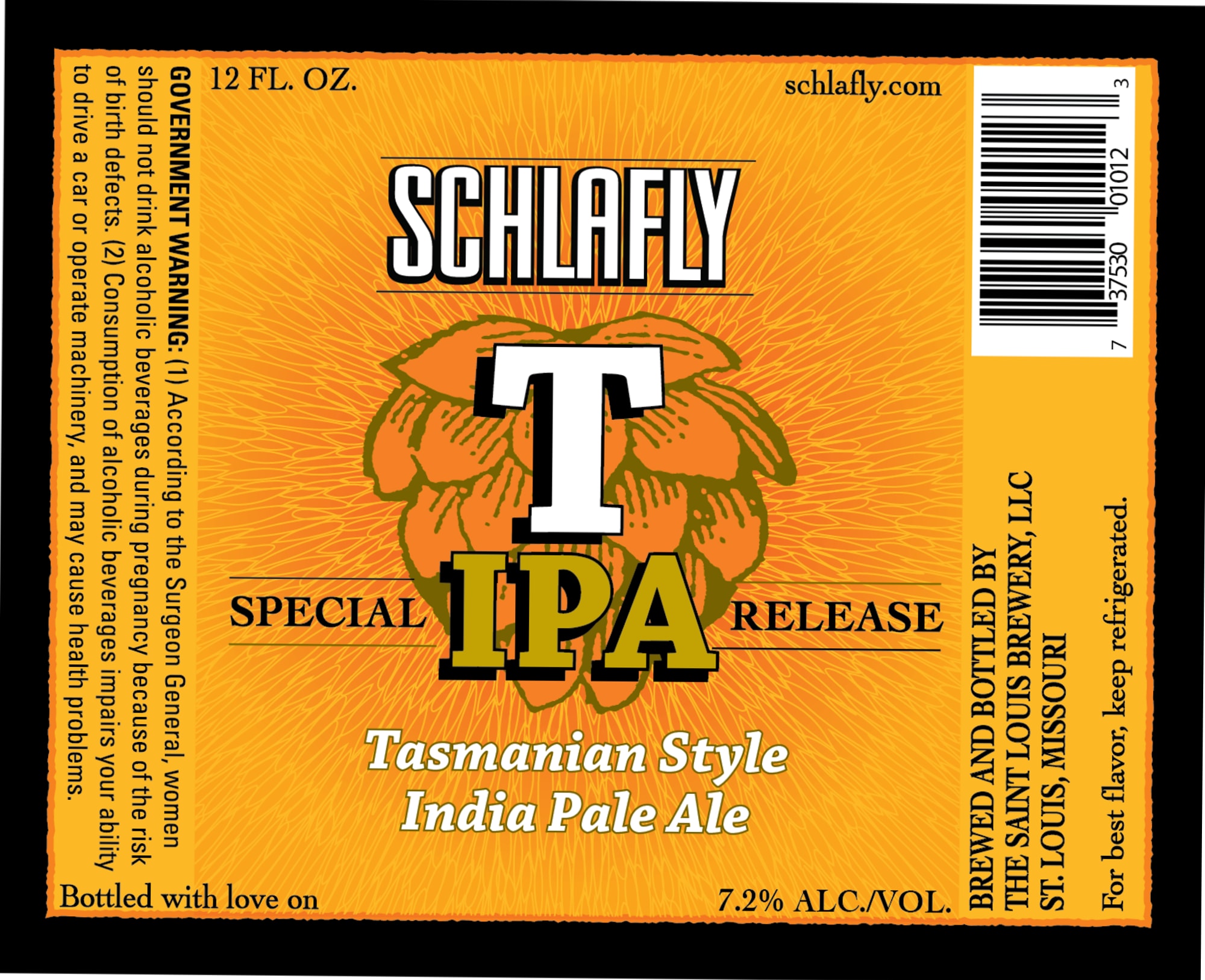 Tasmanian Style IPA by Schlafly Brewery - beer label