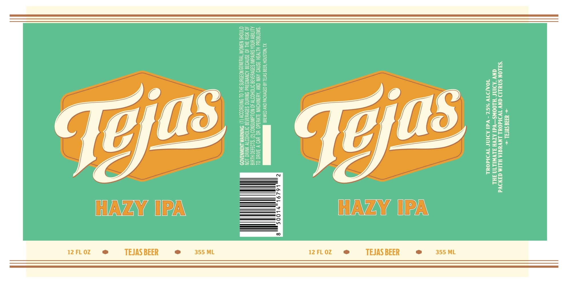 Tejas Hazy IPA by Tejas Beer - beer label