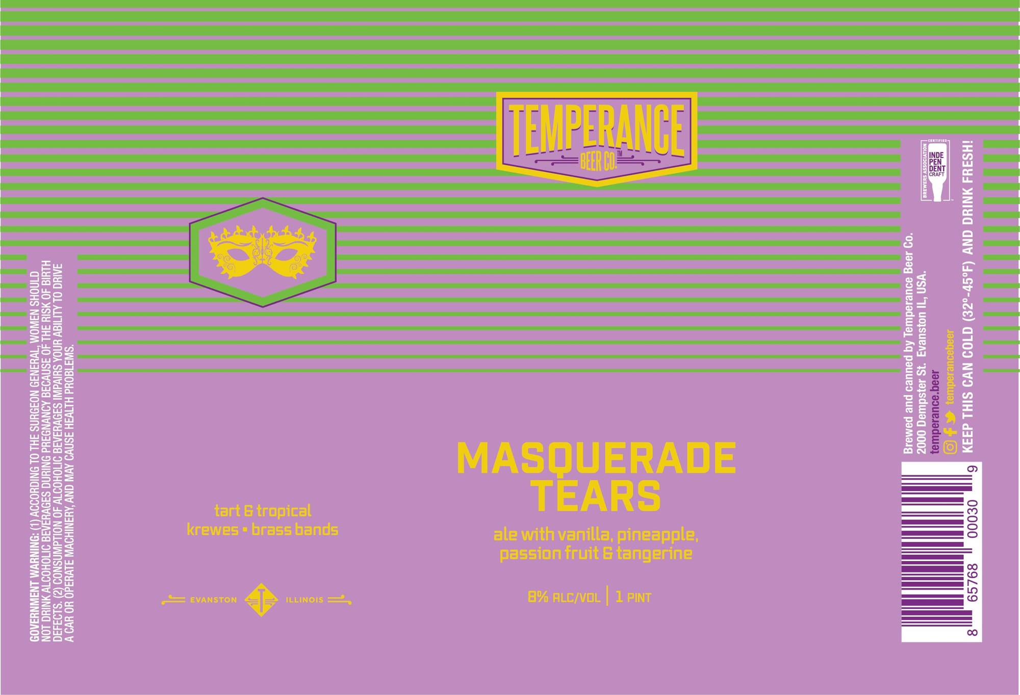 Masquerade Tears by Temperance Beer Co. - beer label