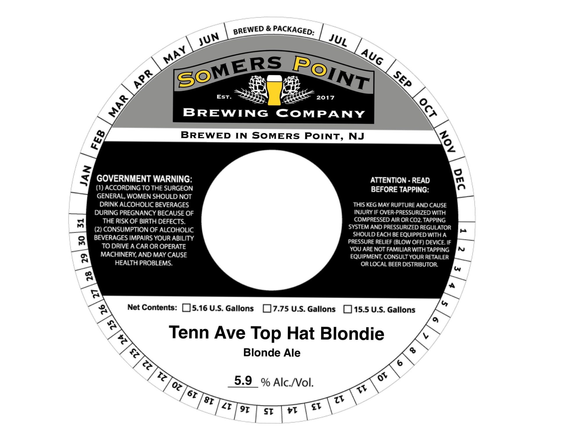 Tenn Ave Top Hat Blondie by Somers Point Brewing Company - beer label