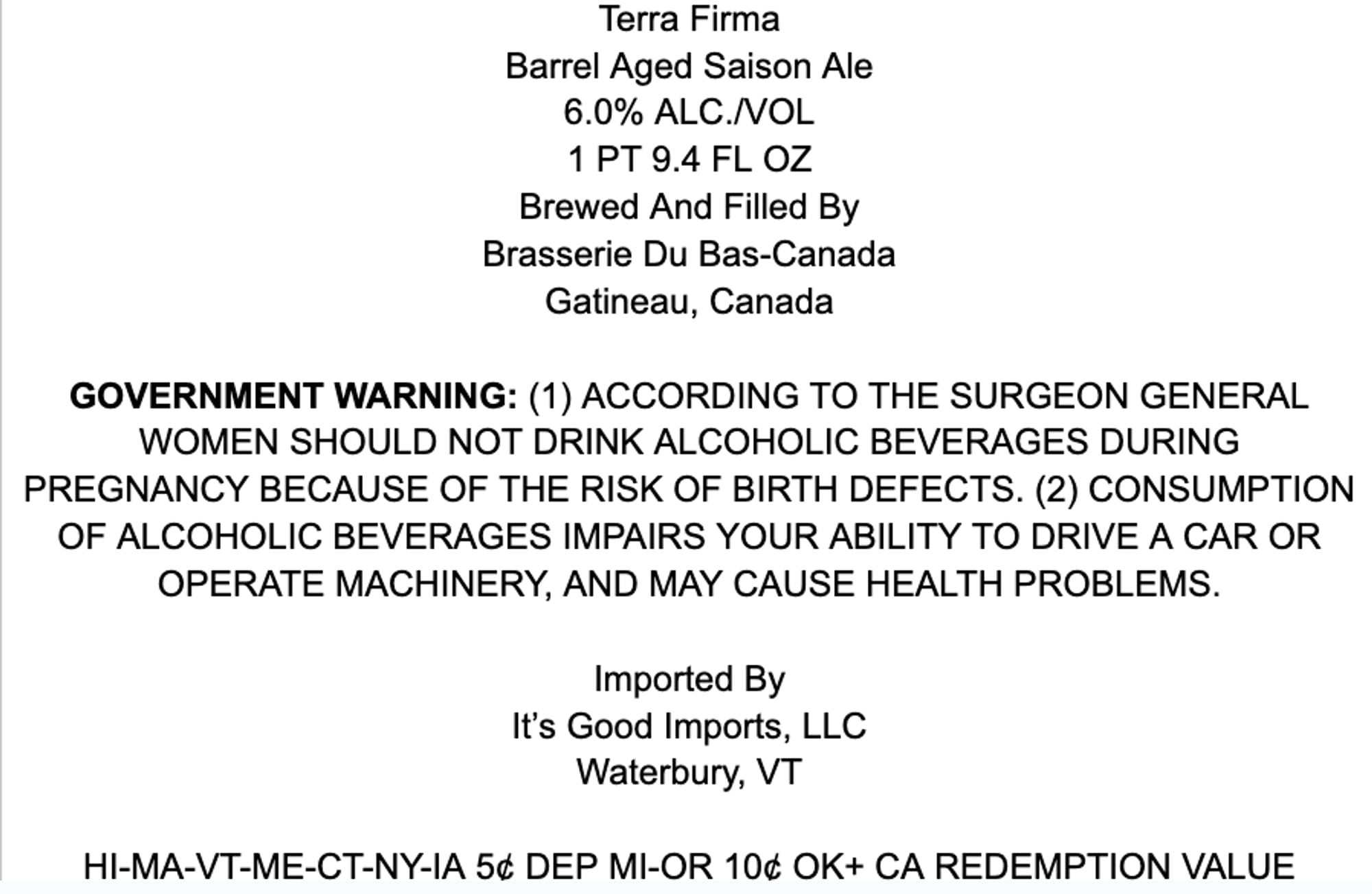 Terra Firma by Brasserie Du Bas-Canada - beer label