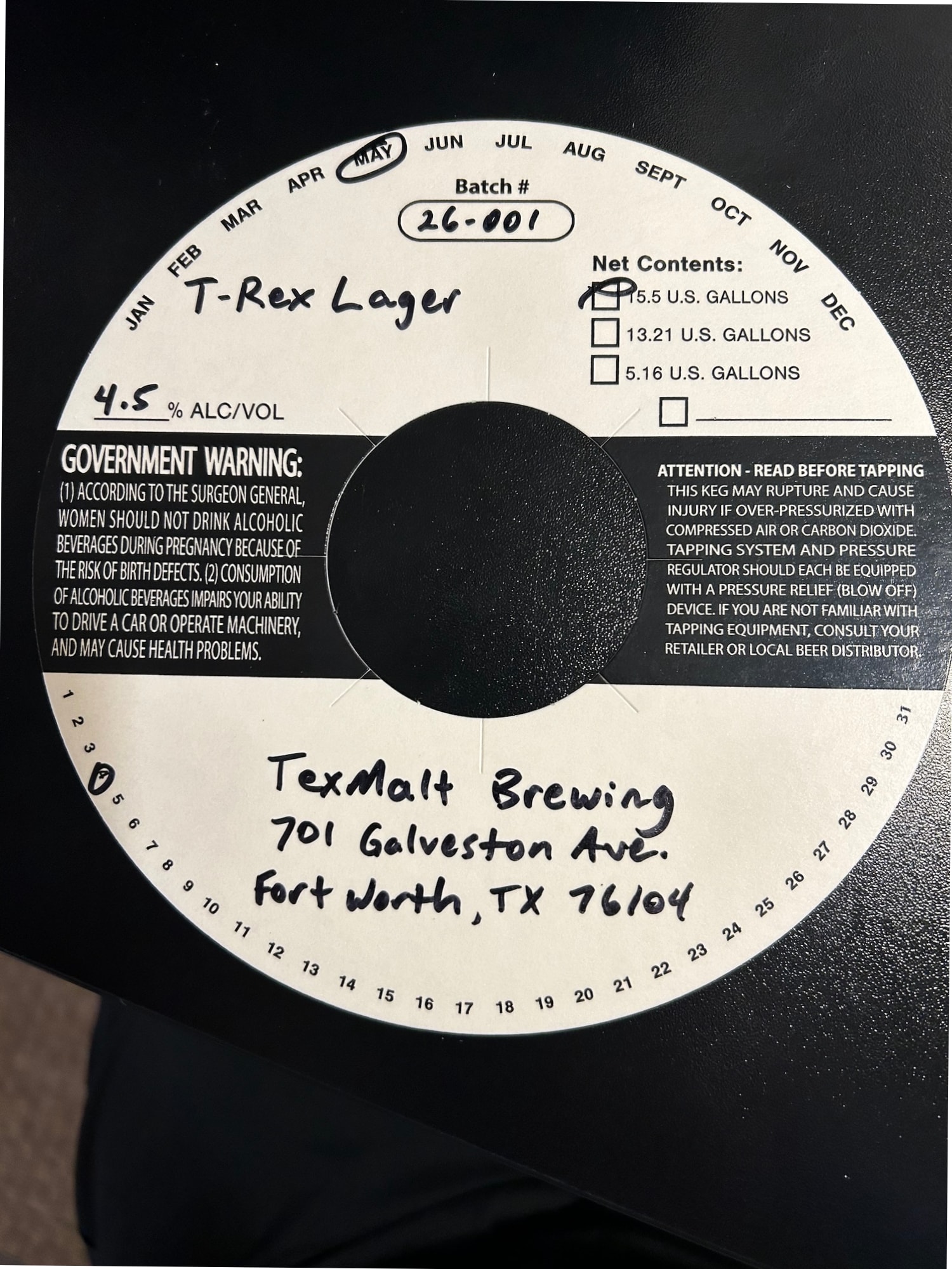 T-Rex Lager by TexMalt Brewing - beer label