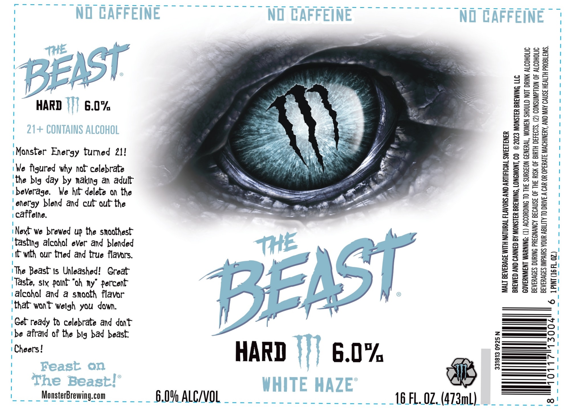 The Beast Hard White Haze by Monster Brewing Co. - beer label