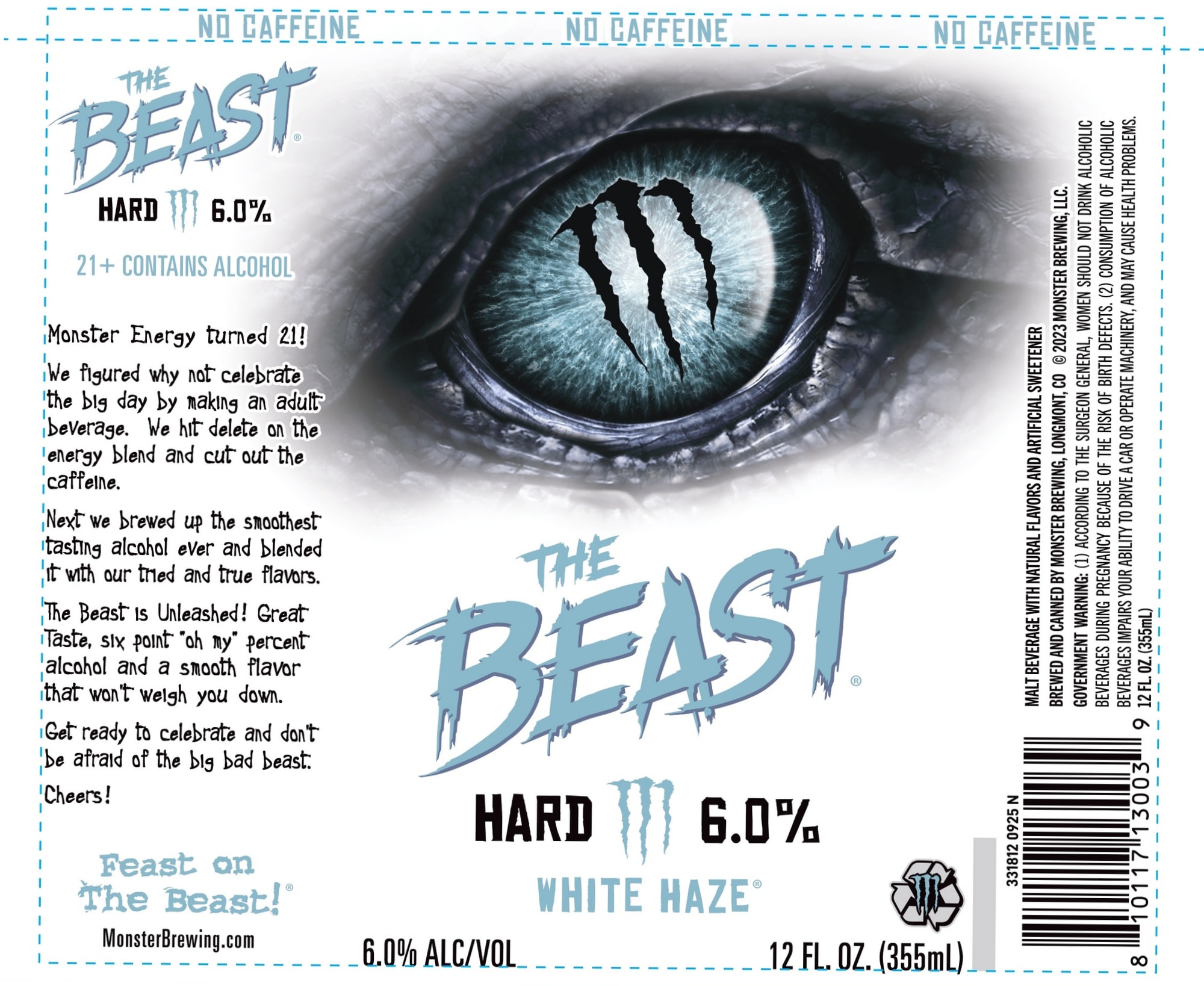 The Beast Hard White Haze by Monster Brewing - beer label