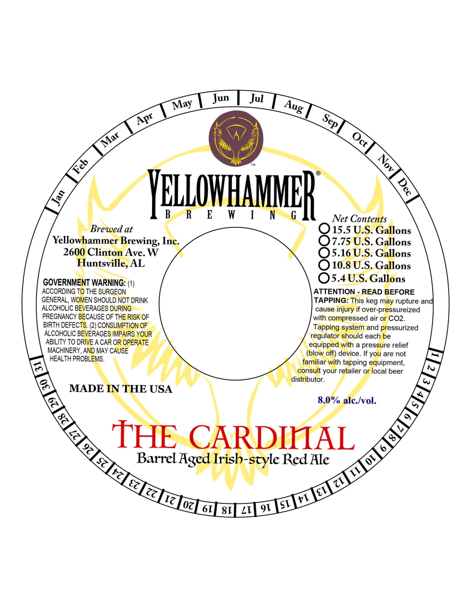 The Cardinal by Yellowhammer Brewing - beer label