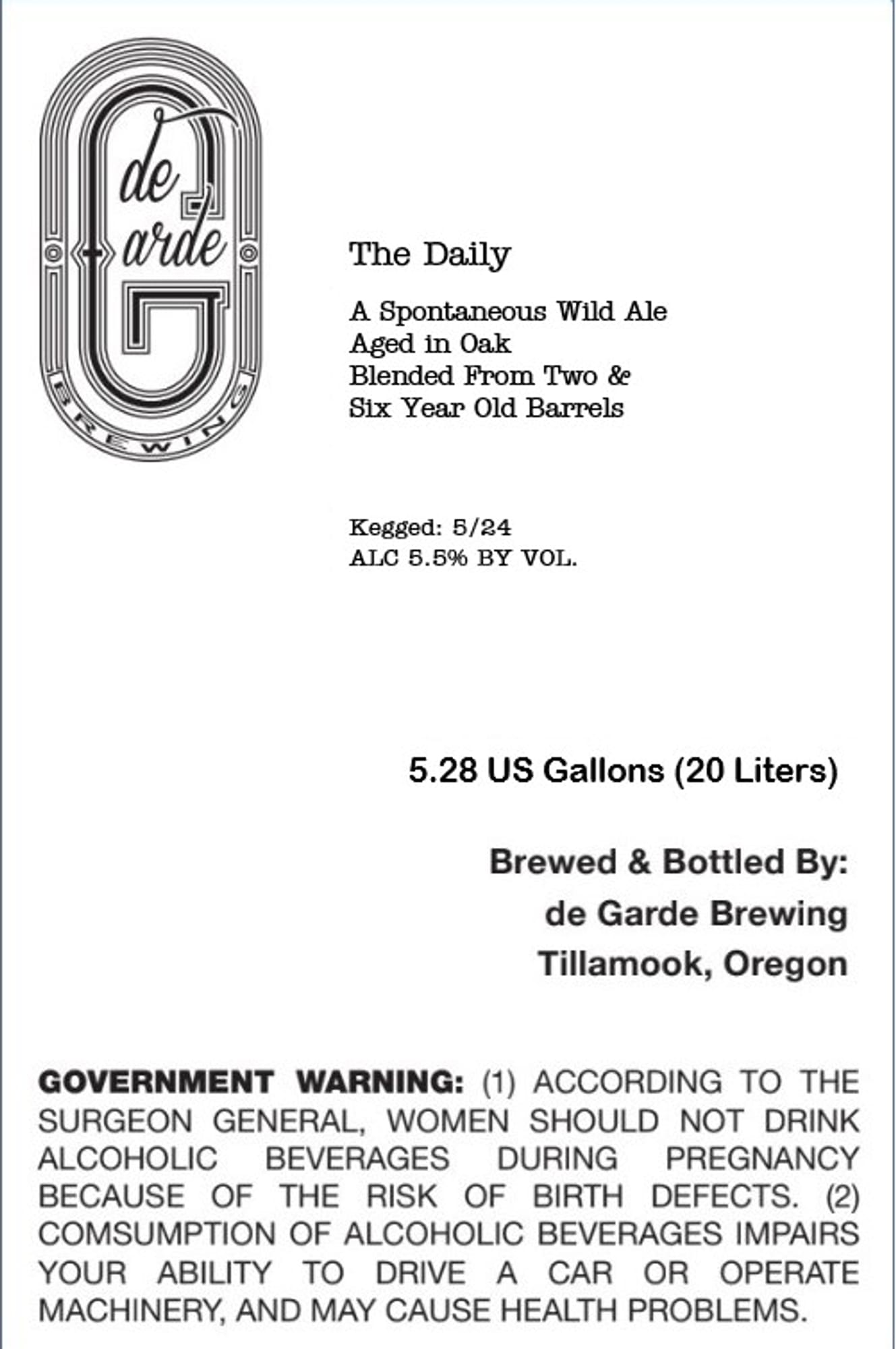 The Daily by de Garde Brewing - beer label