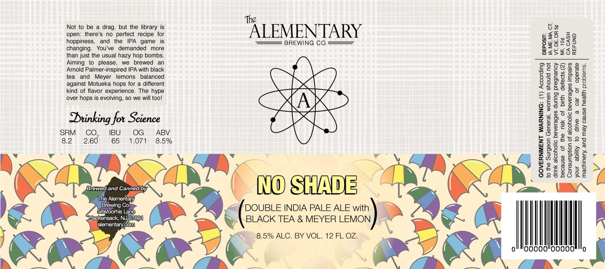 No Shade by The Elementary Brewing Co. - beer label