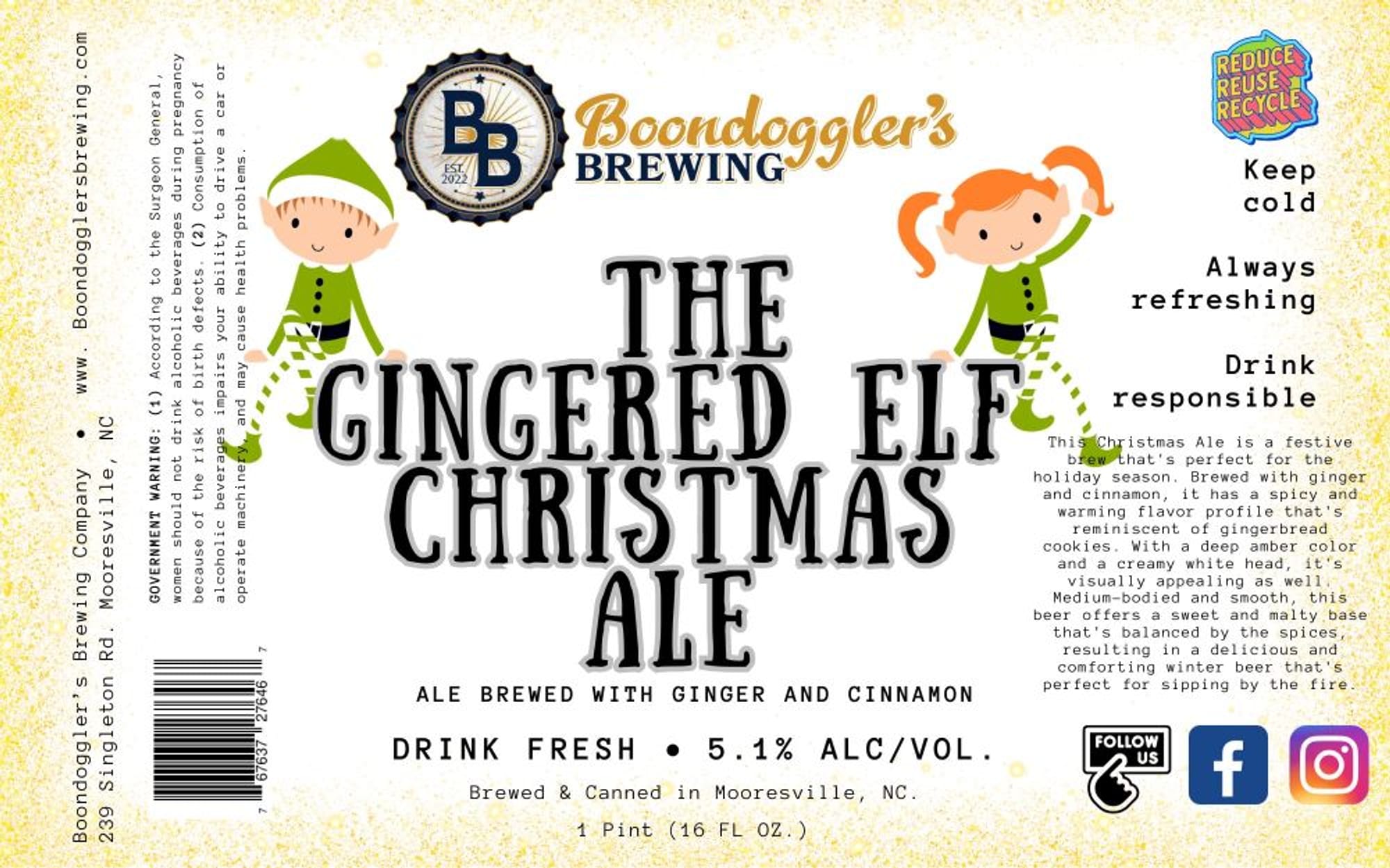 The Gingered Christmas Ale by Boondoggler Brewing - beer label