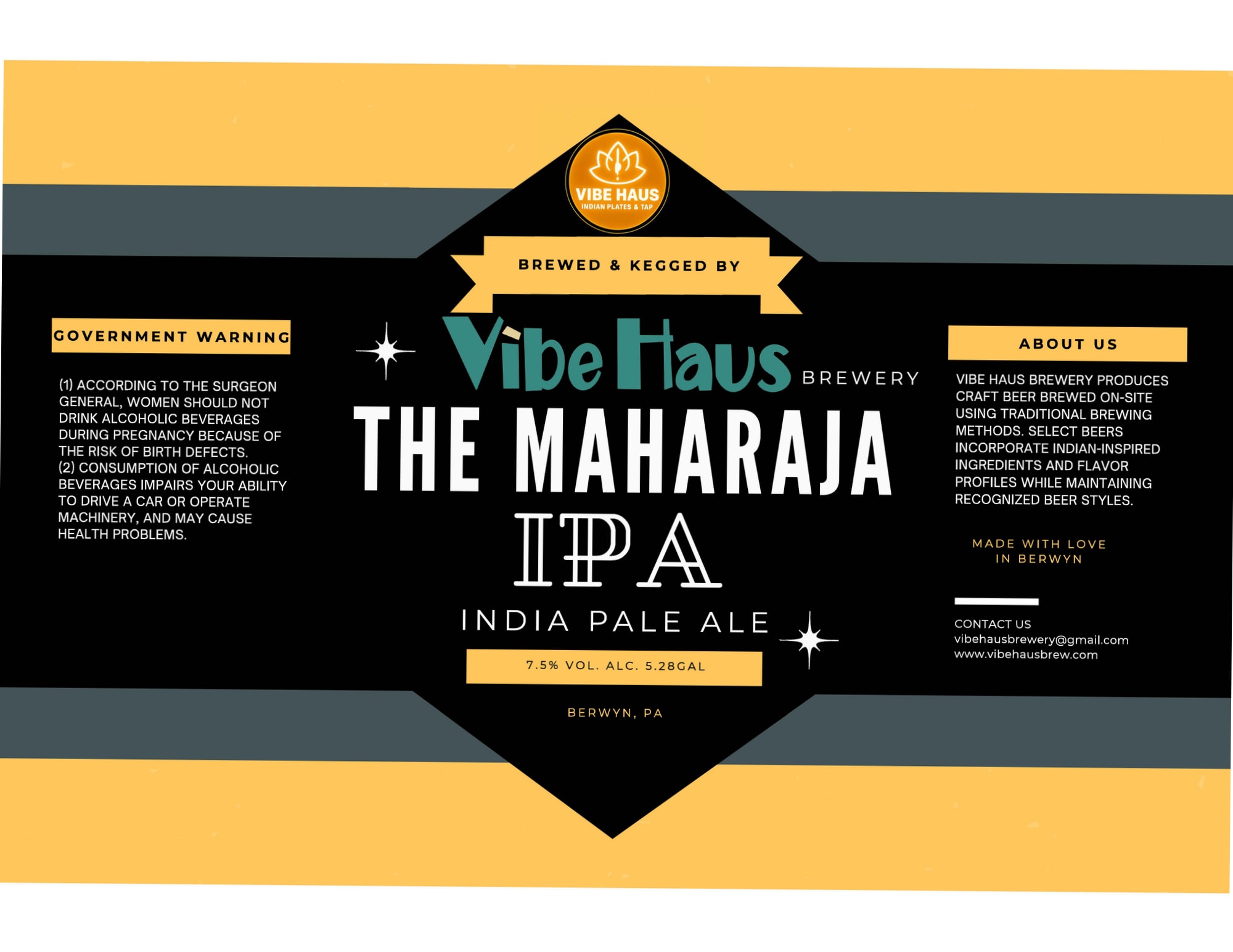 The Maharaja IPA by Vibe Haus Brewery - beer label